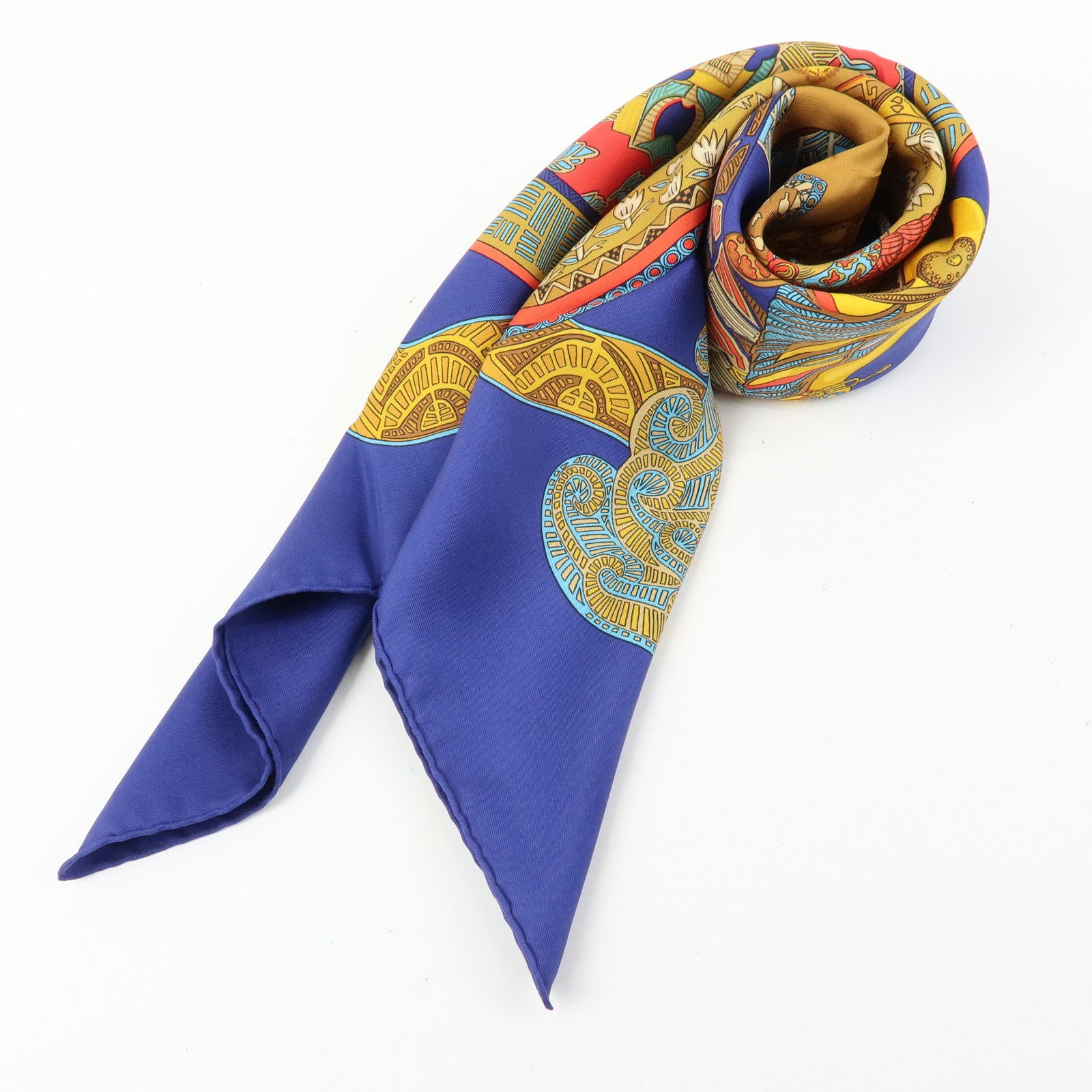 HERMES Carre 90 Silk 100% Scarf ART des STEPPES Horse Print Navy