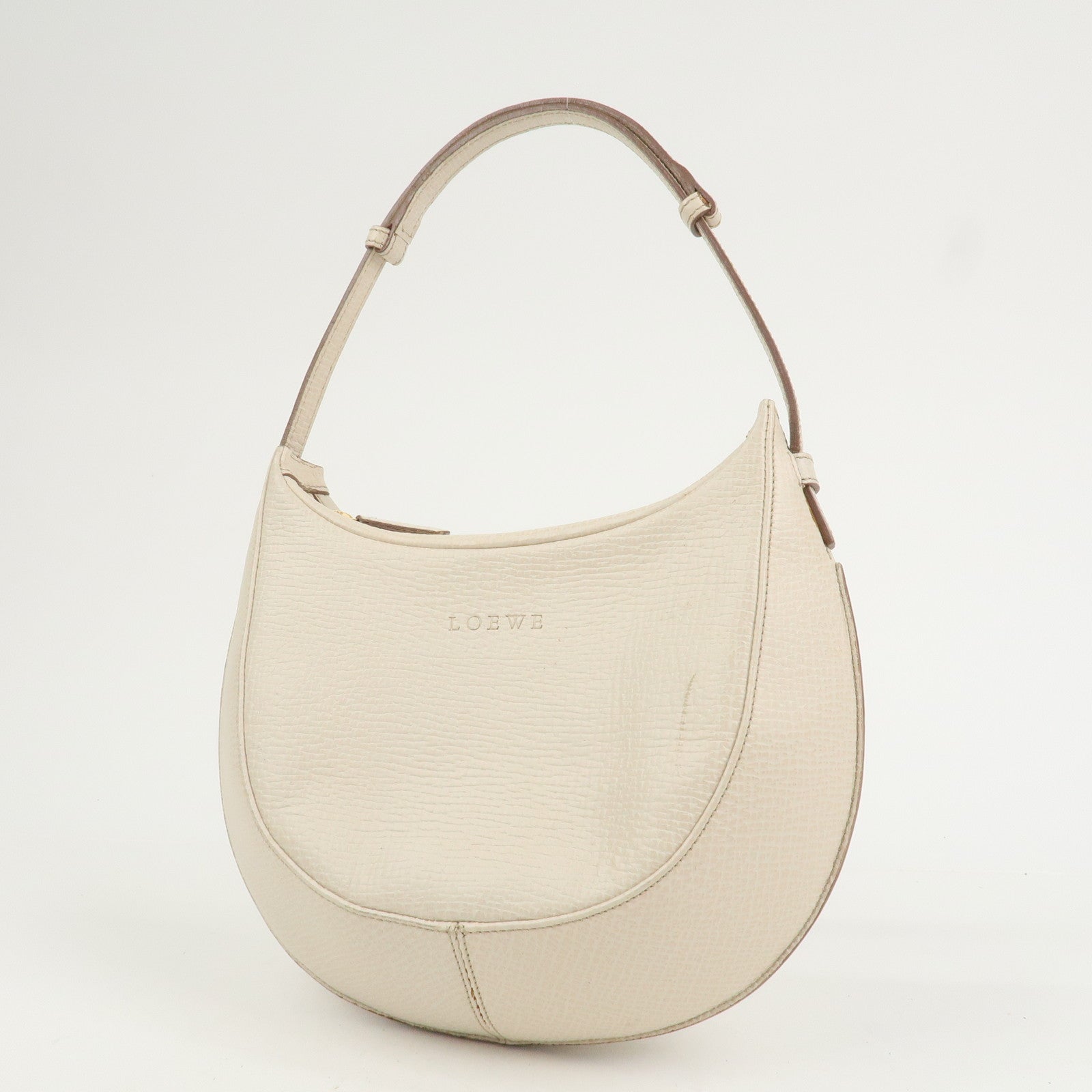 LOEWE Logo Leather 2Way Shoulder Bag Hand Bag Ivory