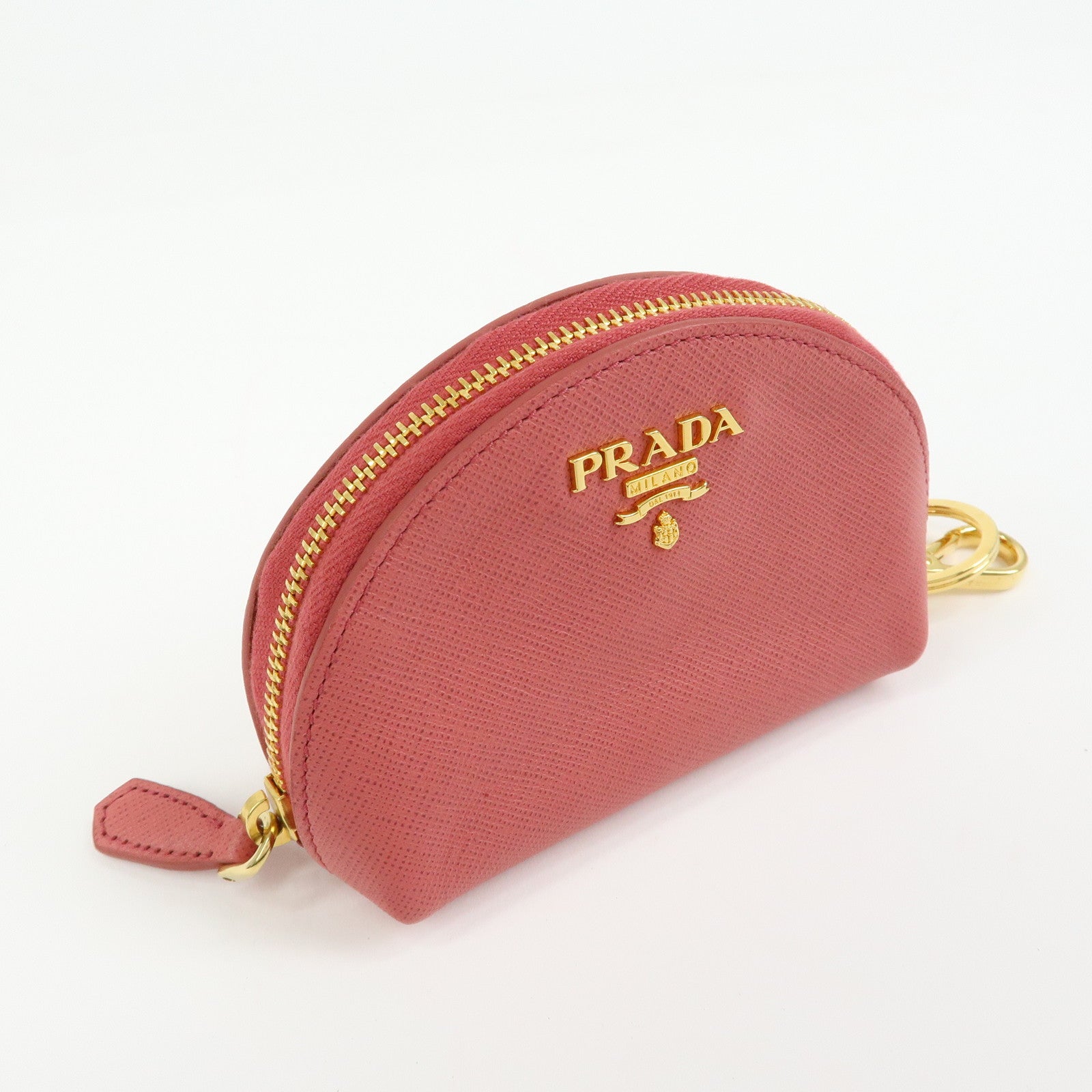 PRADA Saffiano Leather Bag Charm Accessory Pouch Pink 1M1218