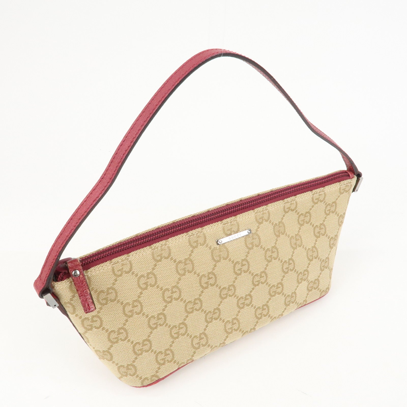 GUCCI Boat Bag Logo GG Monogram Canvas Hand Bag Beige Pink 07198