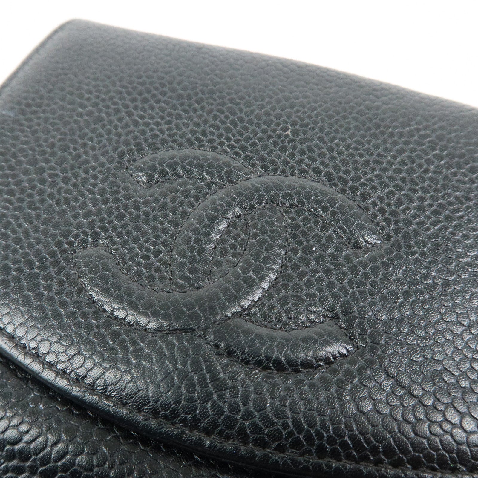 CHANEL COCO Mark Cavairskin Compact Wallet Black