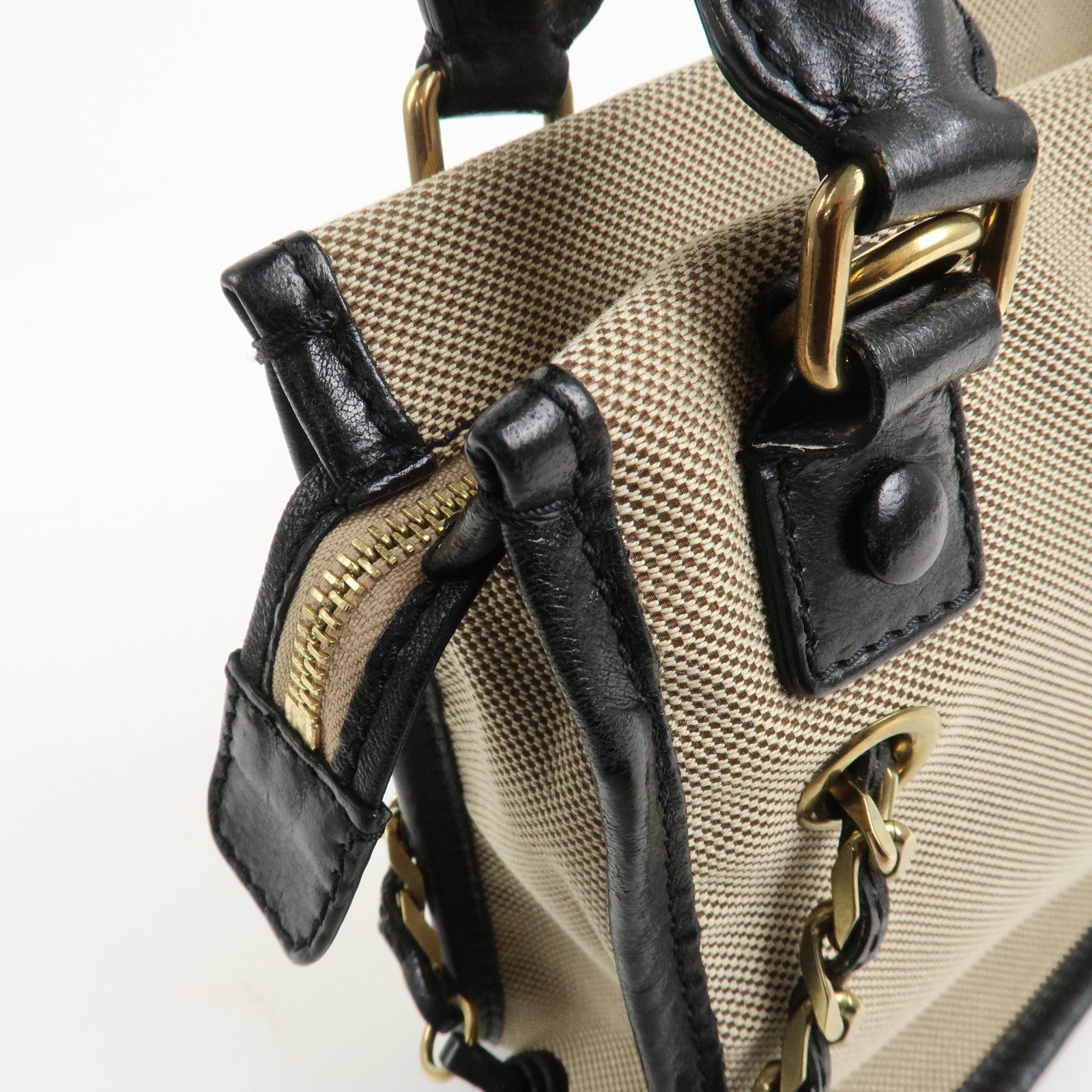 Chloe Harley Canvas Leather 2Way Bag Hand Bag Shoulder Bag Black