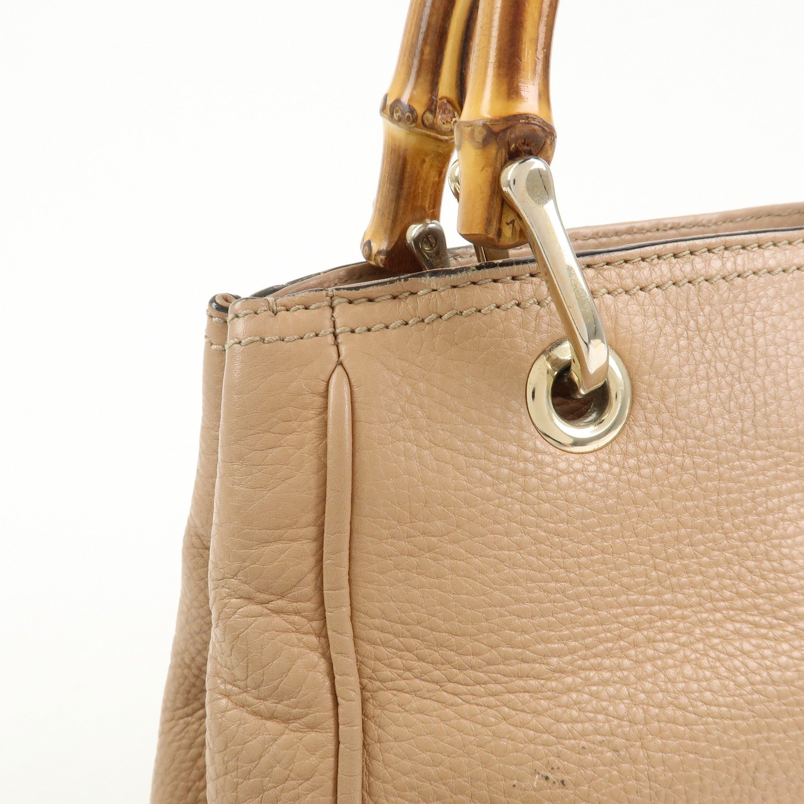 GUCCI Bamboo Leather 2 Way Bag Hand Shoulder Bag Pink Beige 336032