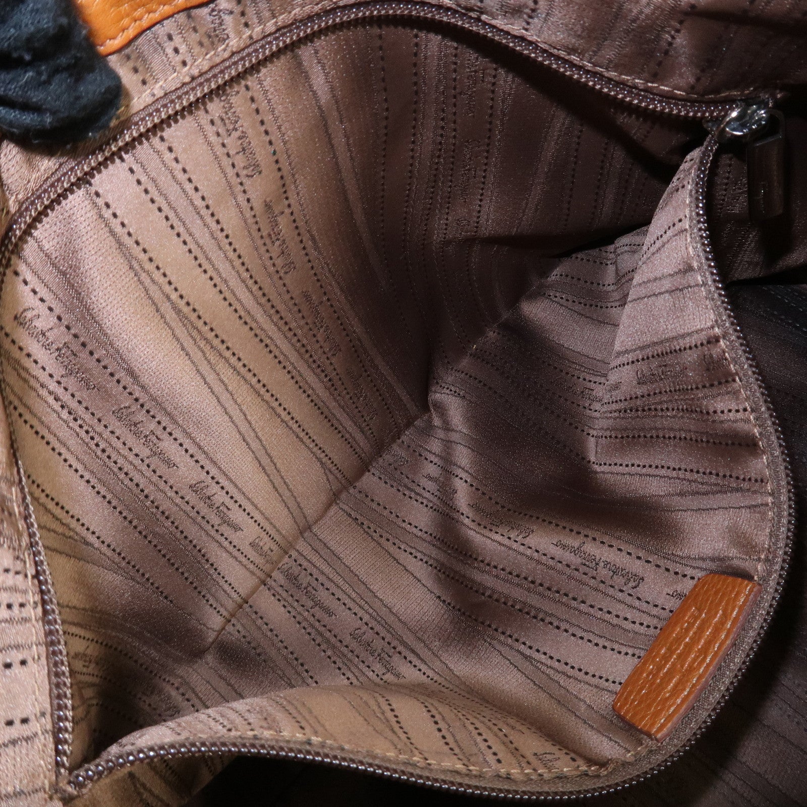 Ferragamo Gancini Leather Shoulder Bag Brown Silver Hardware Used