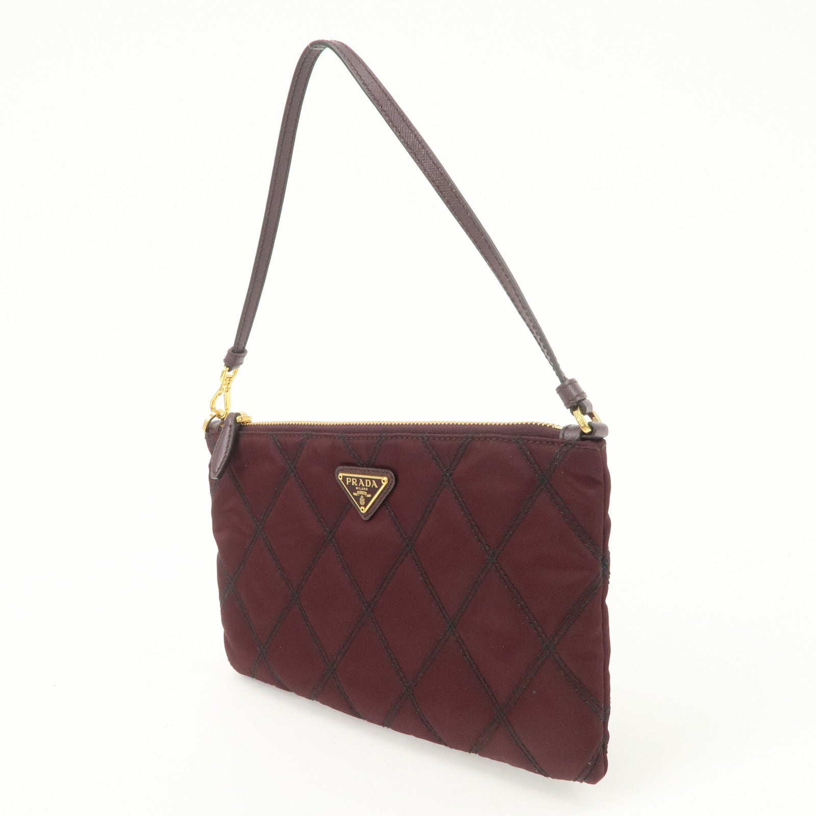PRADA Logo TESSUTO IMPUNTU Nylon Leather Hand Bag Bordeaux 1NH545