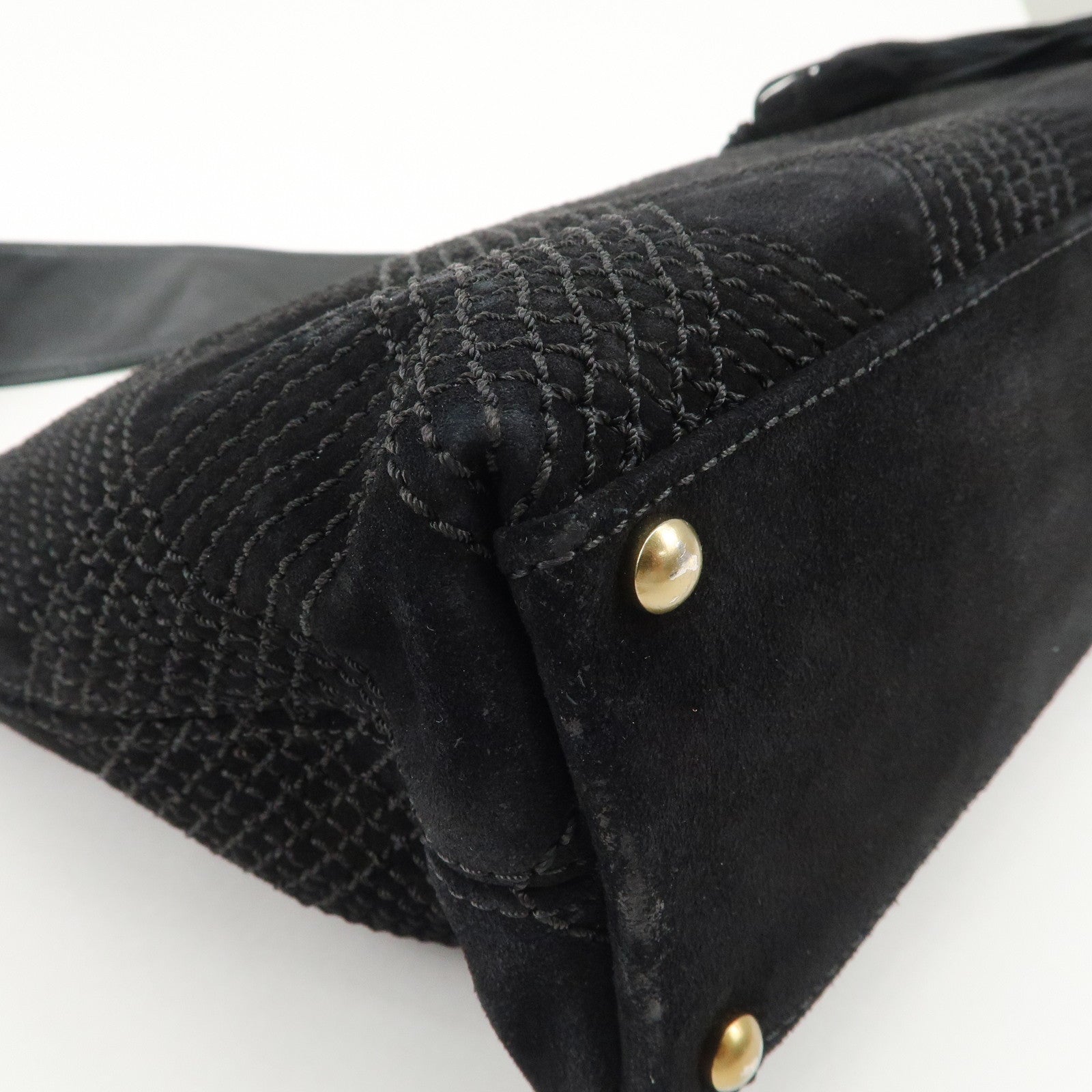 CHANEL Suede Shoulder Bag Hand Bag Tassel Black Used