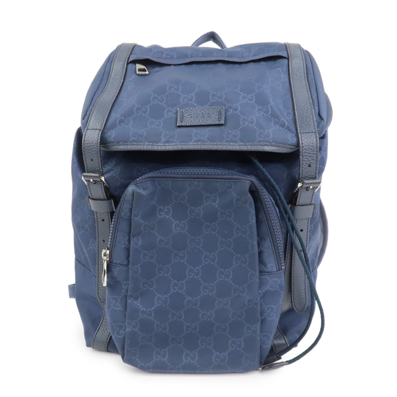 GUCCI GG Nylon Leather Backpack Rucksack Navy 387071