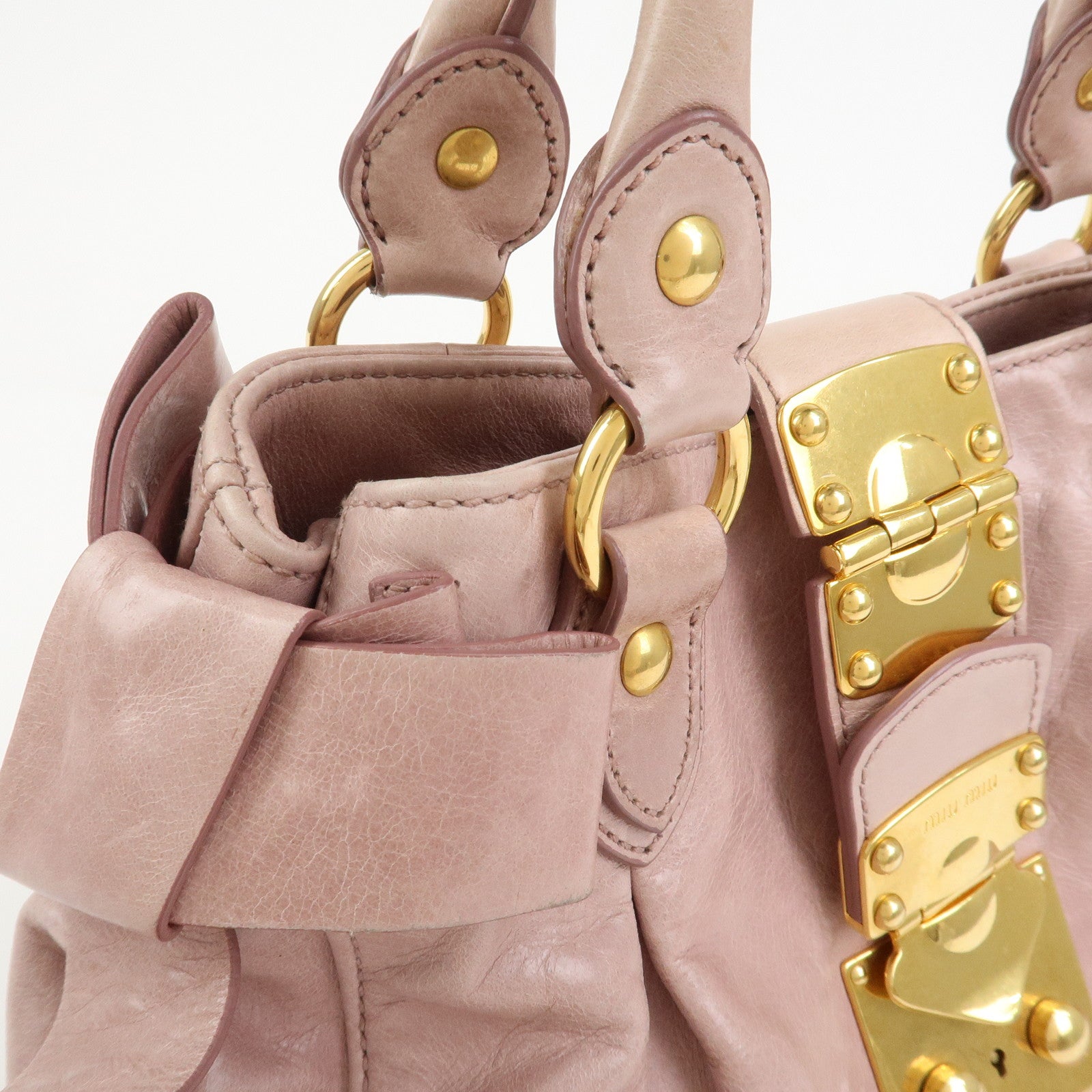 MIU MIU Leather Side Ribbon 2Way Hand Shoulder Bag Pink RN0686