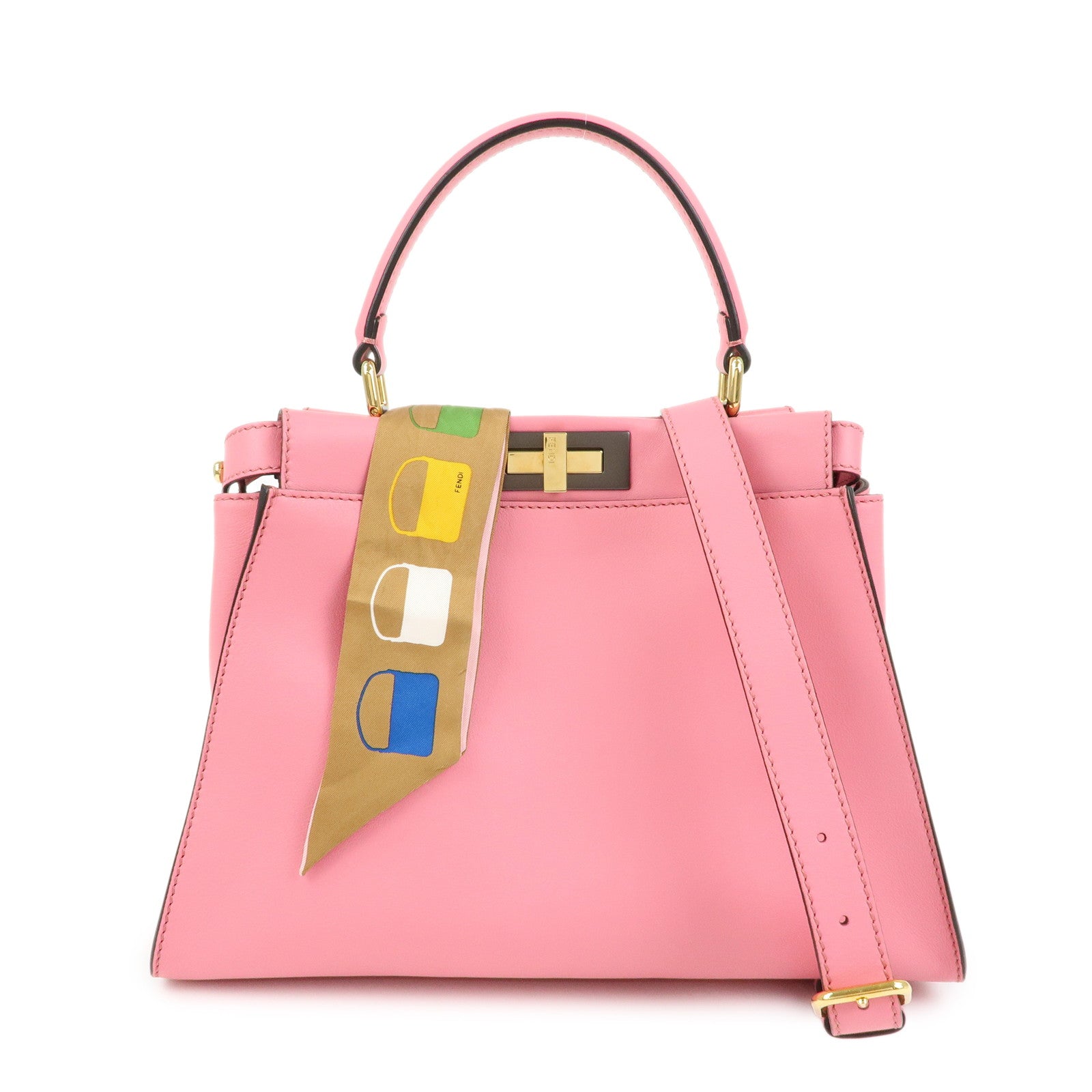 FENDI Peekaboo Leather 2Way Bag Hand Bag Shoulder Bag Pink 8BN290