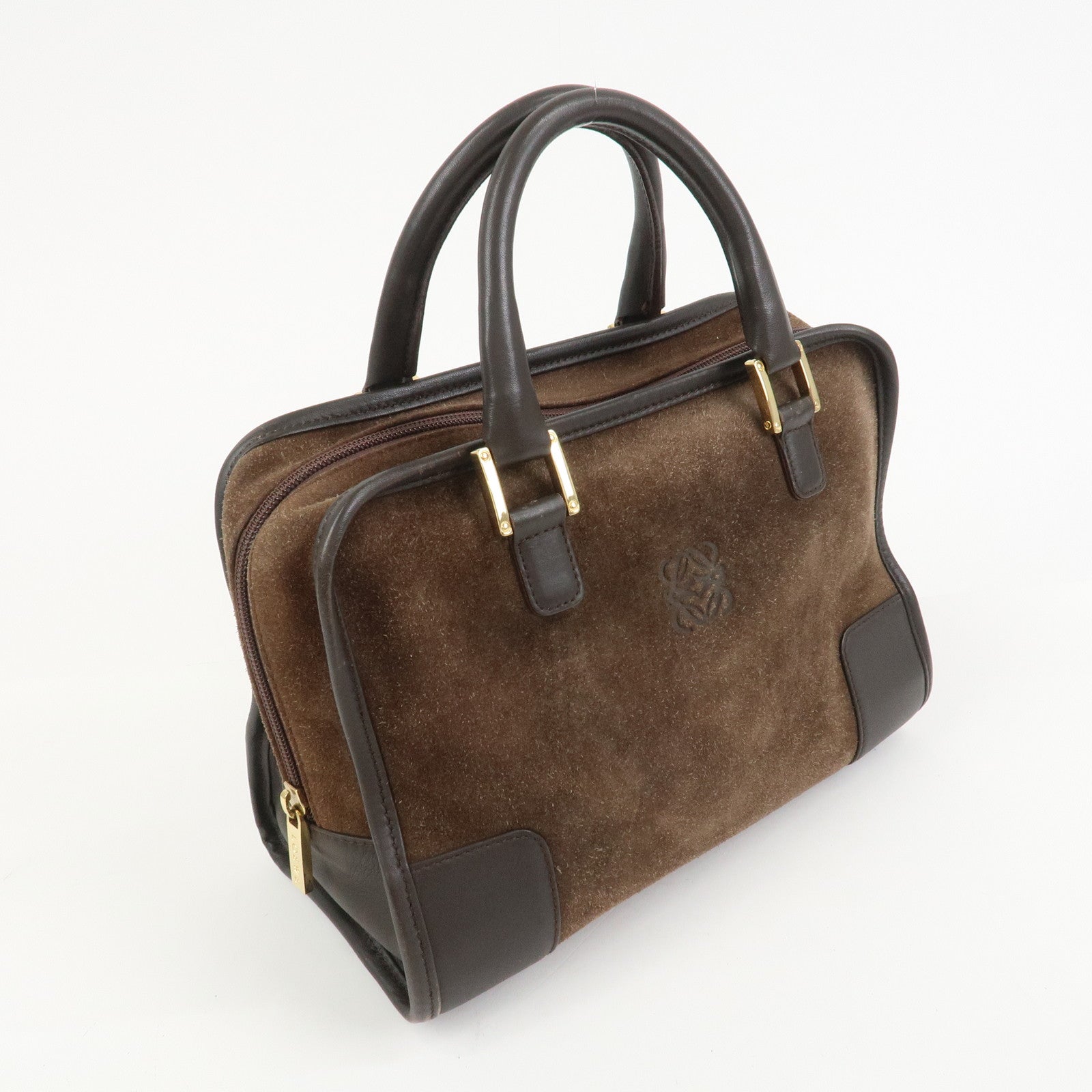 LOEWE Anagram Suede Leather Amazona 27 Hand Bag Brown