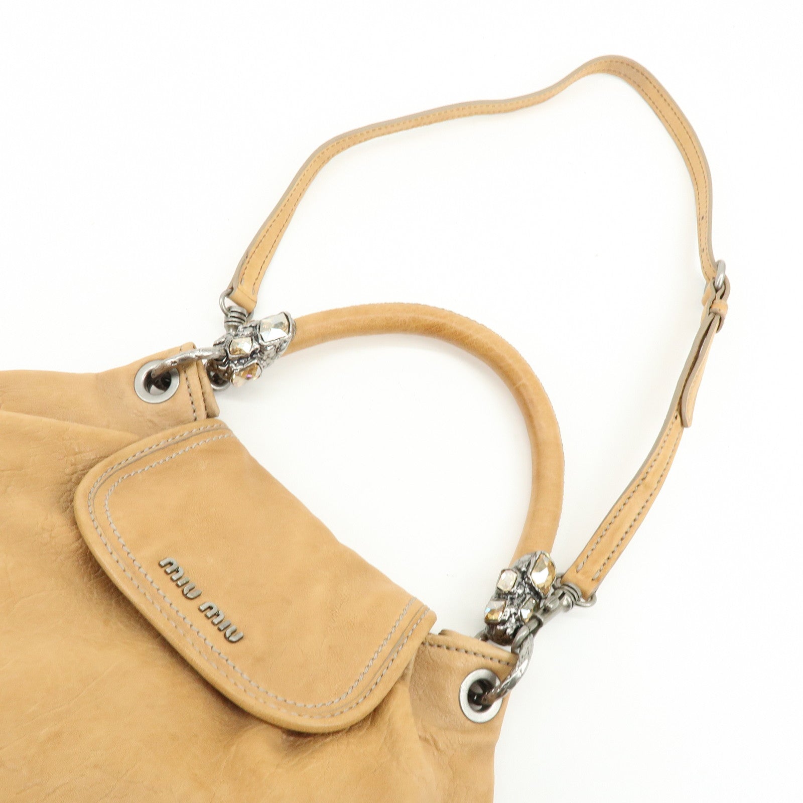 MIU MIU Leather 2Way Bag Hand Bag Shoulder Bag Brown Crystal