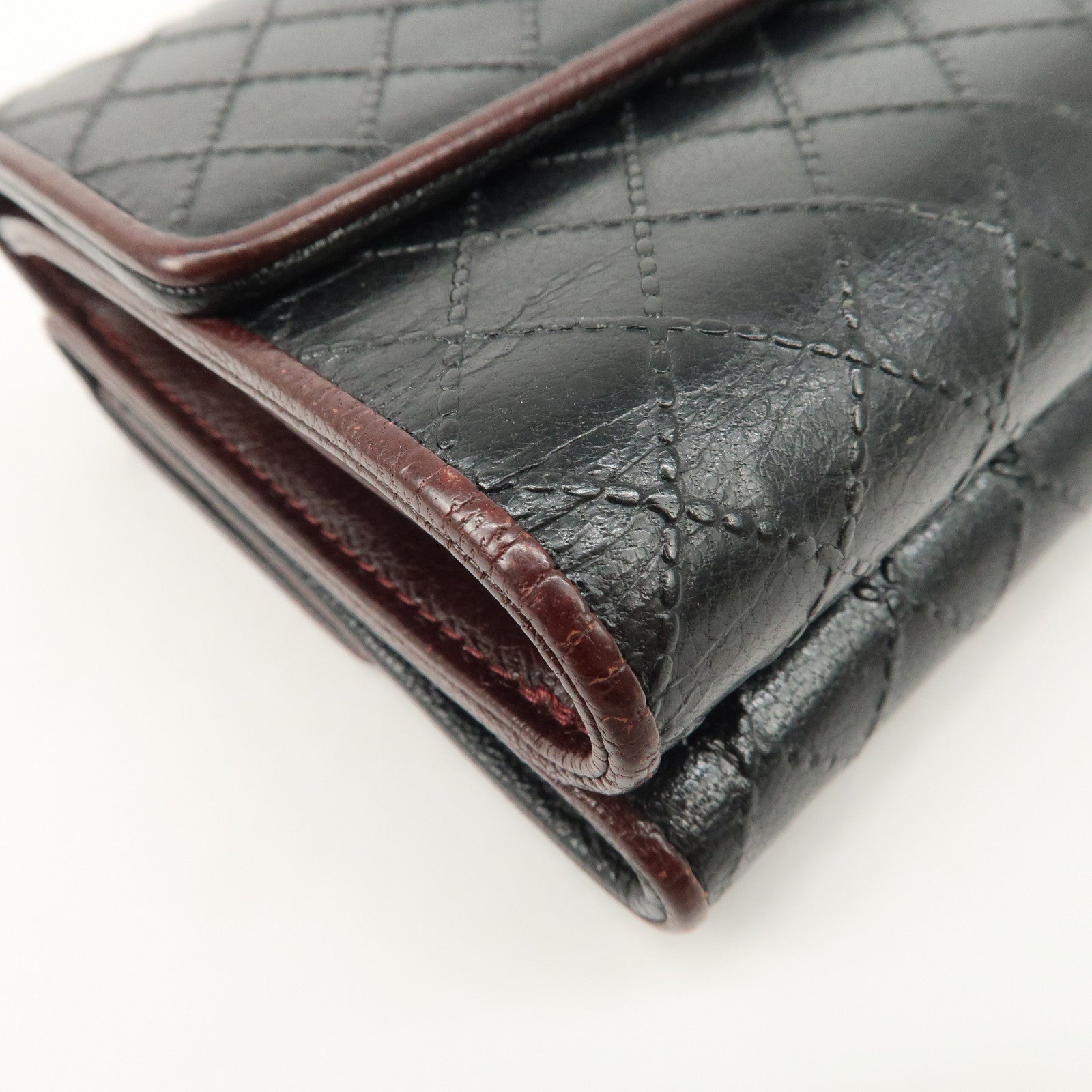 CHANEL Bicolore W Hook Leather Compact Wallet Black A33910 Used