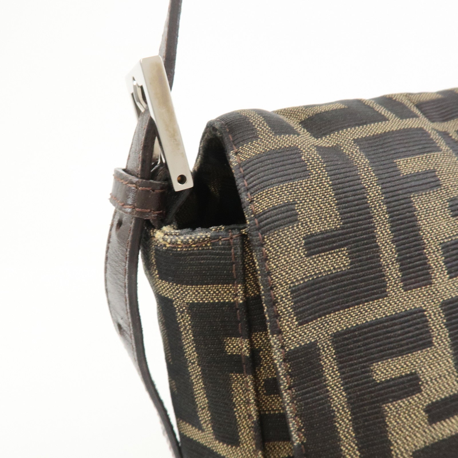FENDI Zucca Canvas Leather Shoulder Bag Crossbody Bag Brown 26695