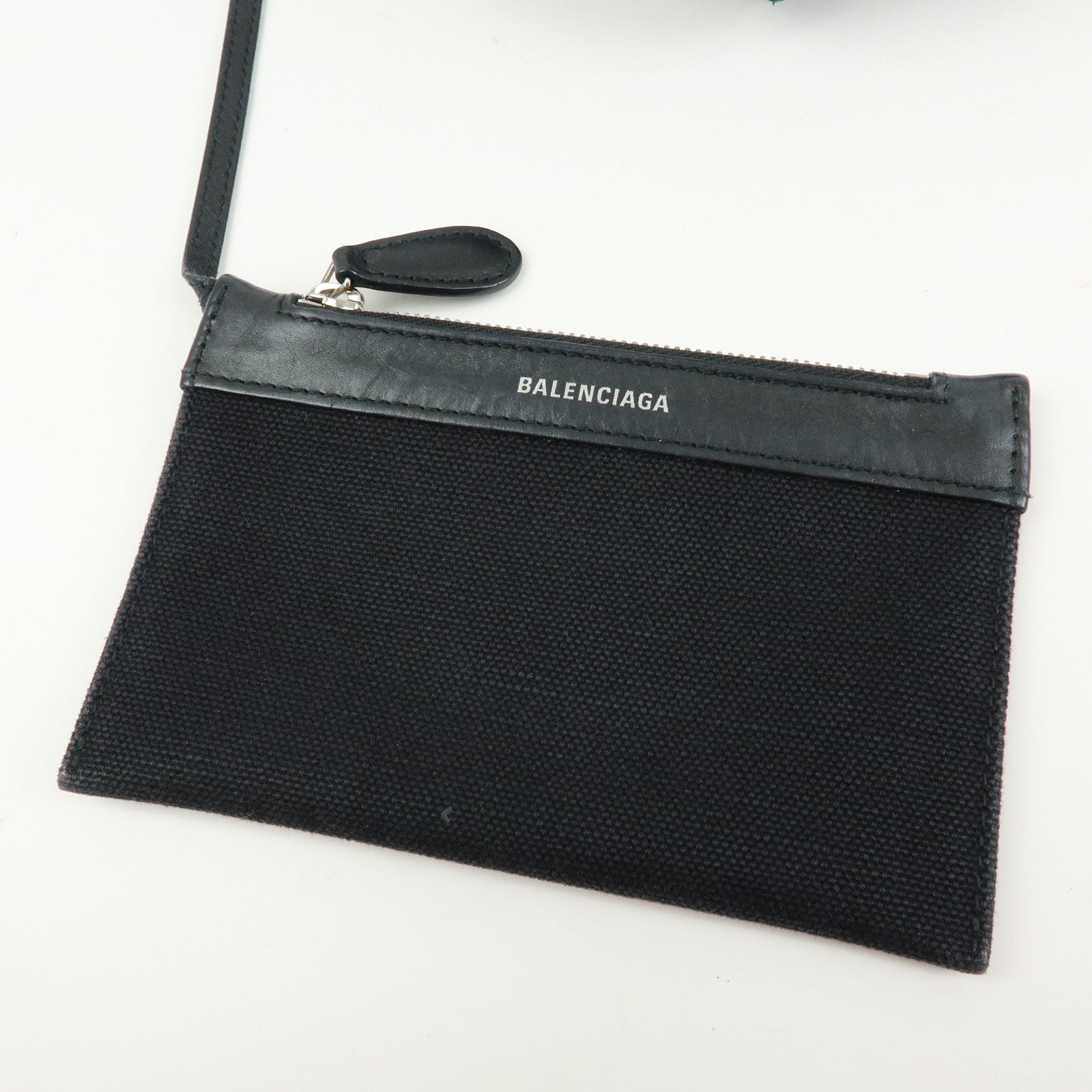 BALENCIAGA Navy Cabas XS Canvas Leather 2Way Bag Black 390346