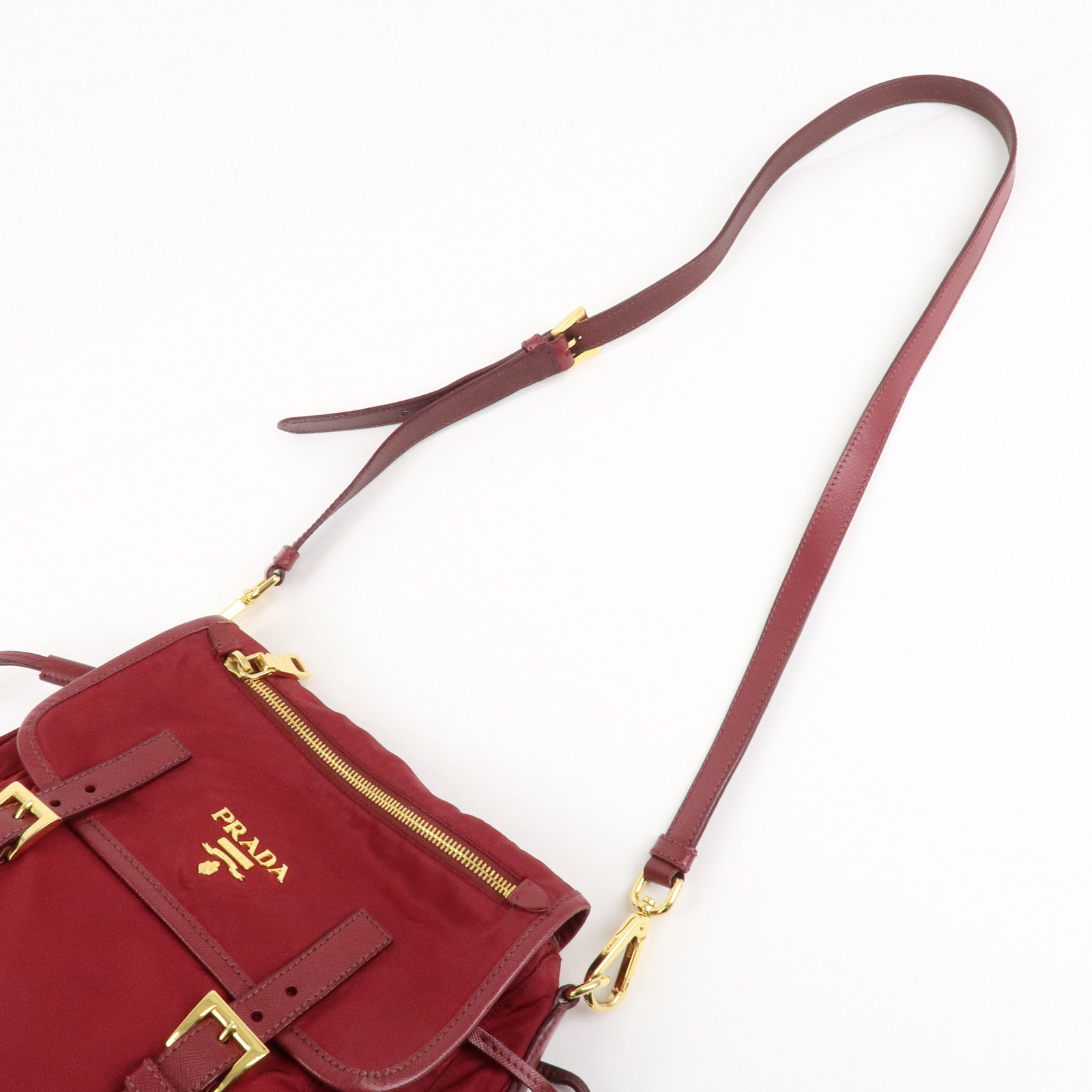PRADA Logo Nylon Leather Shoulder Bag Crossbody Bag Bordeaux BT0692 Used