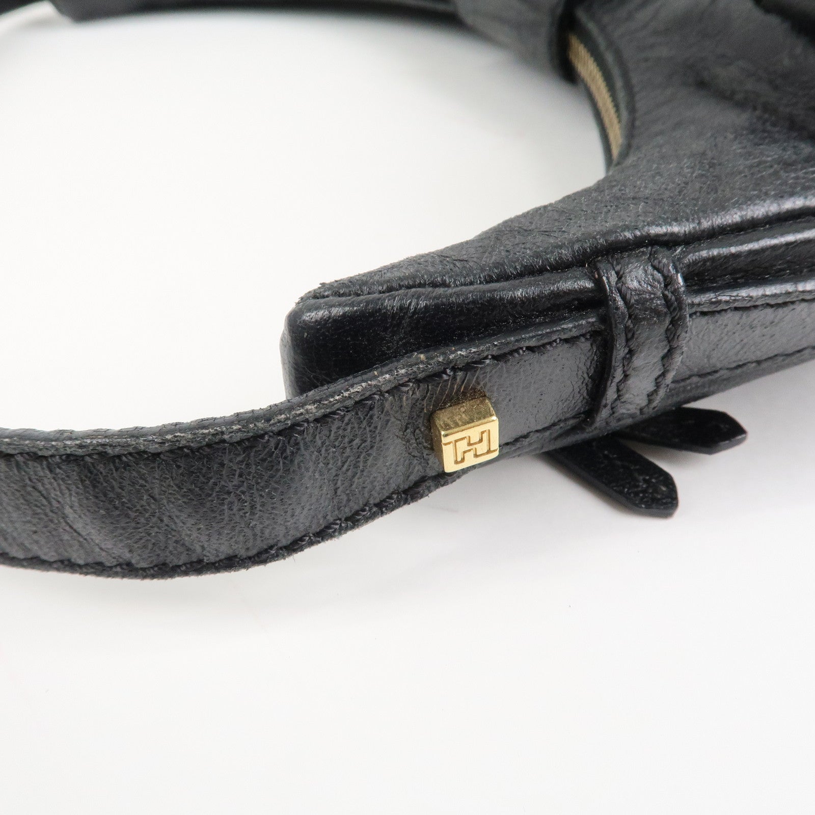 FENDI Leather Shoulder Bag Hand Bag Black 8BR522 Used