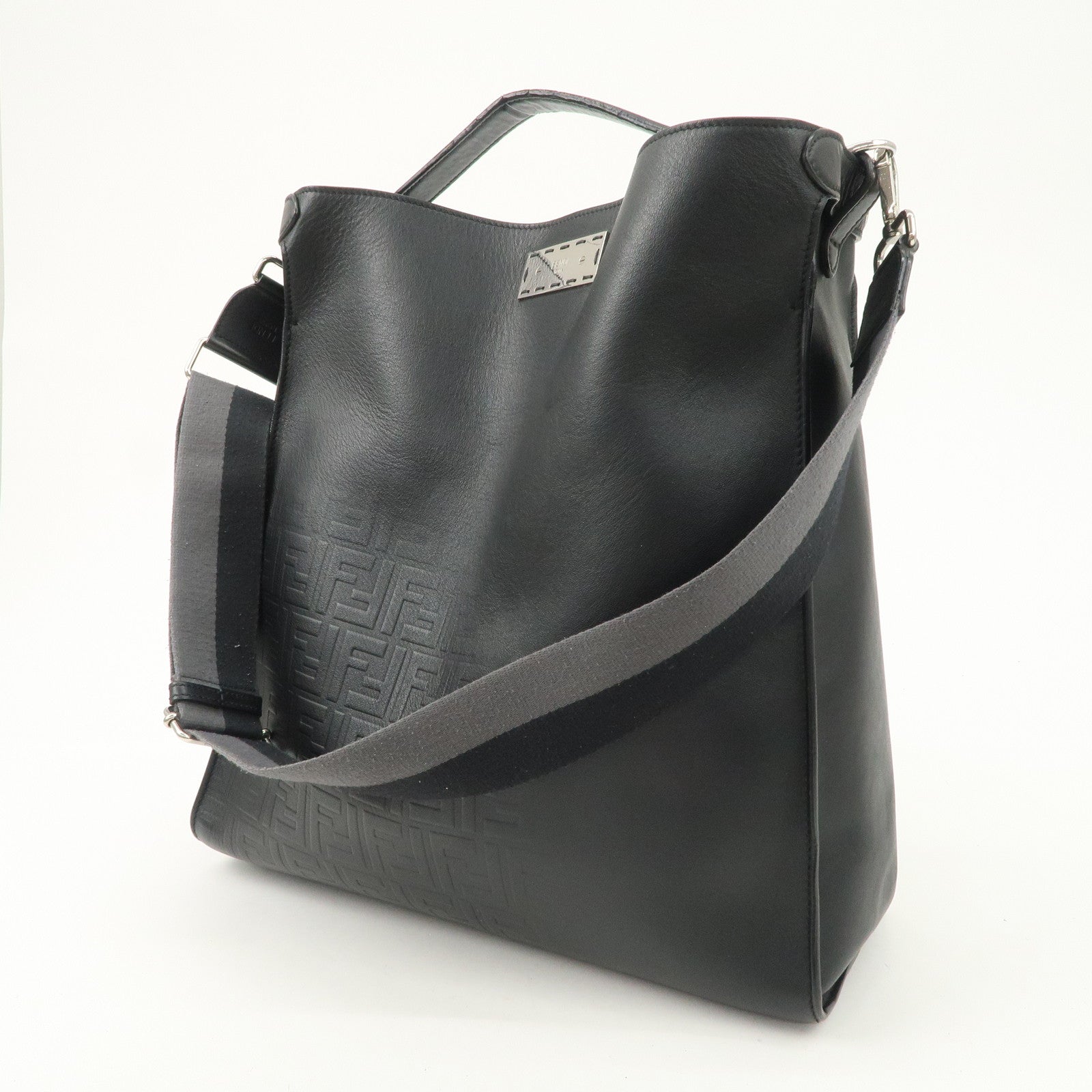 FENDI Peekaboo X-lite Fit Leather 2Way Bag Hand Bag Black Used