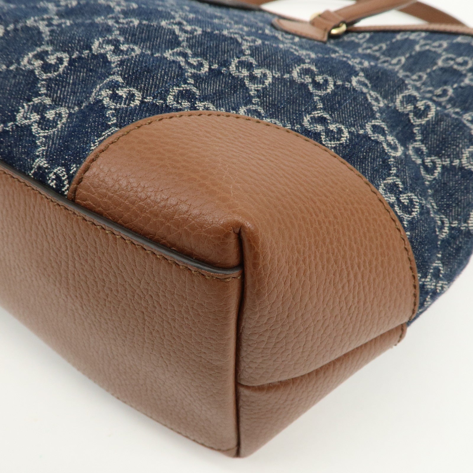 GUCCI Ophidia GG Monogram Denim Leather Medium Tote Bag Blue 631685