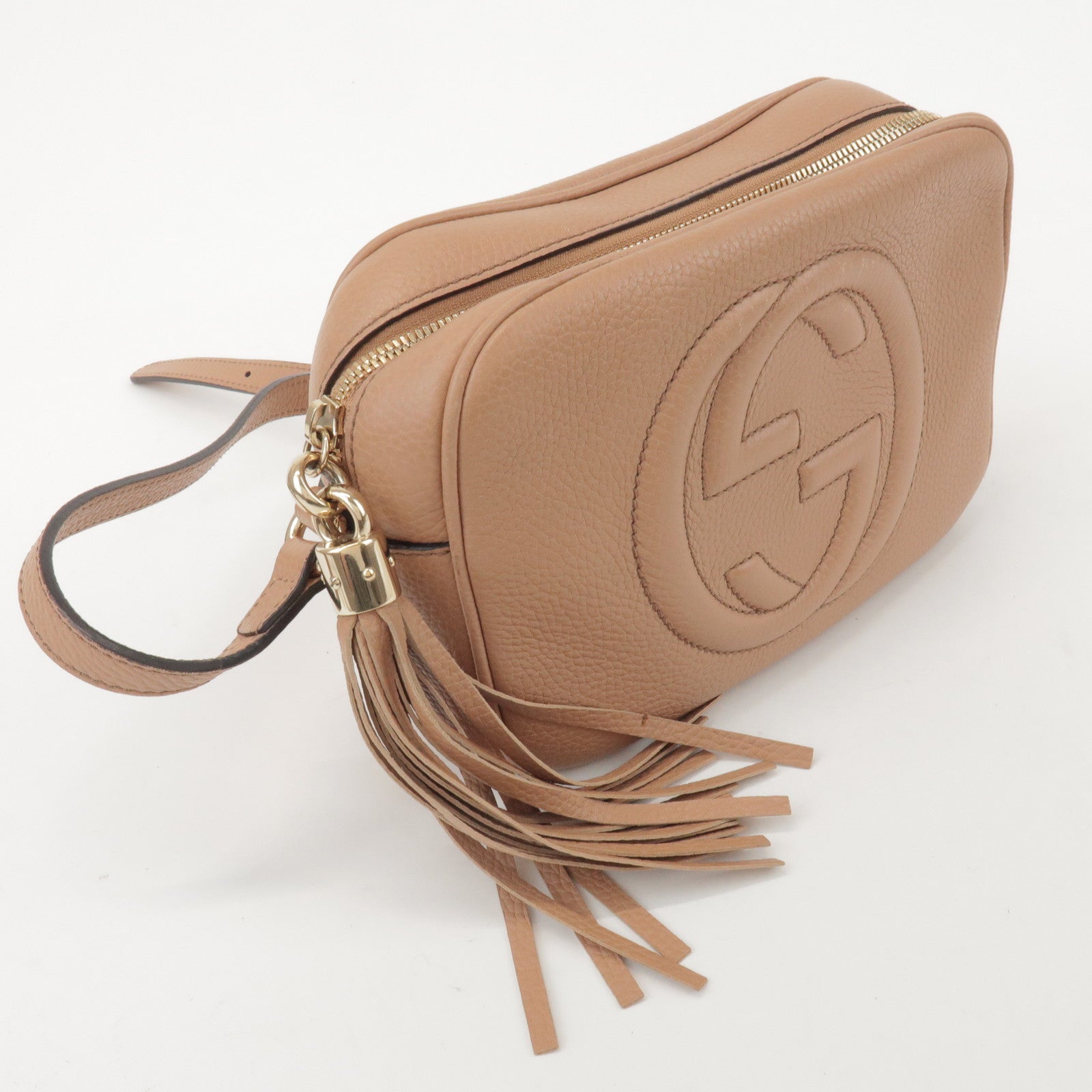 GUCCI SOHO Interlocking G Leather Shoulder Bag Beige 308364
