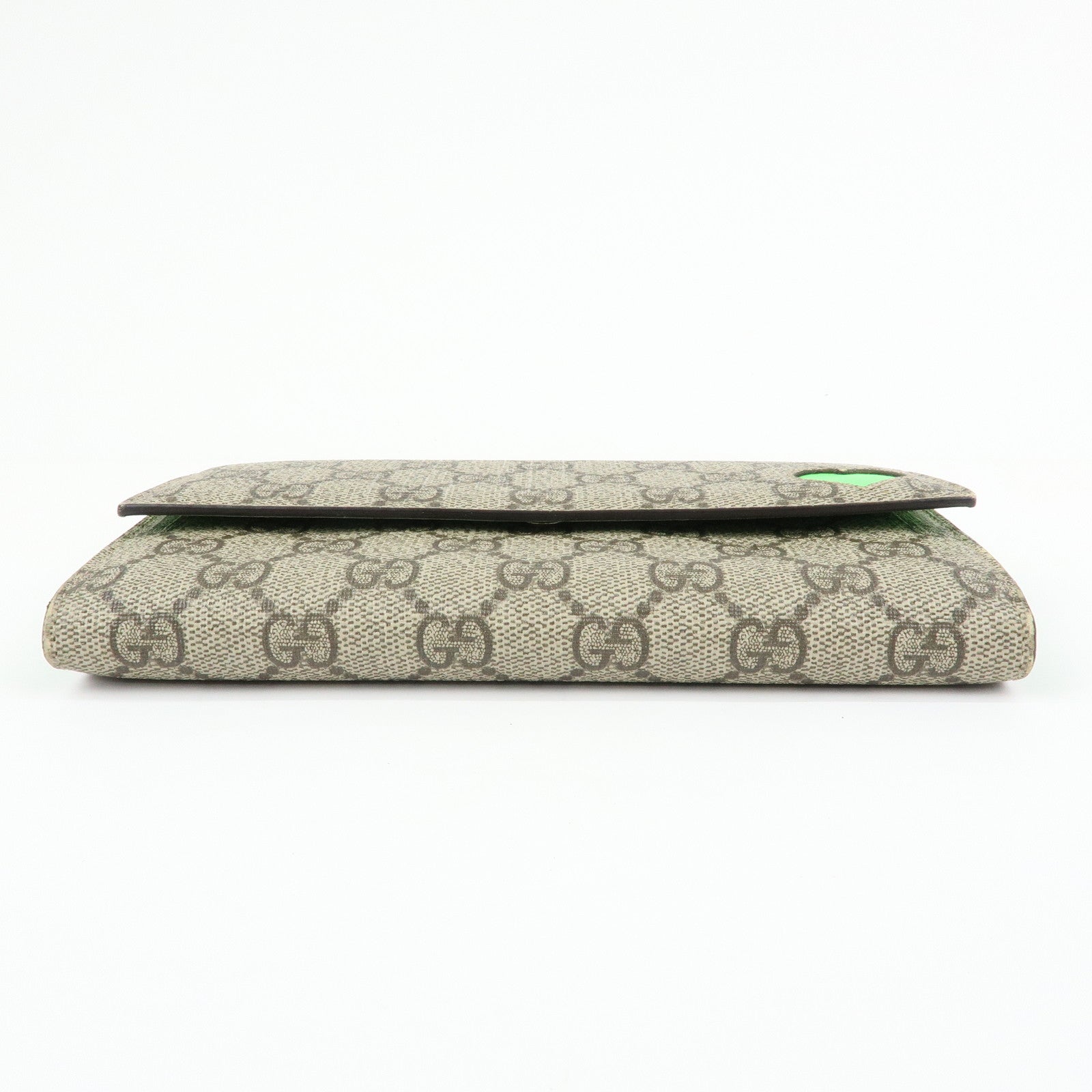 GUCCI GG Supreme Leather Long Flap Wallet Beige Green 323223