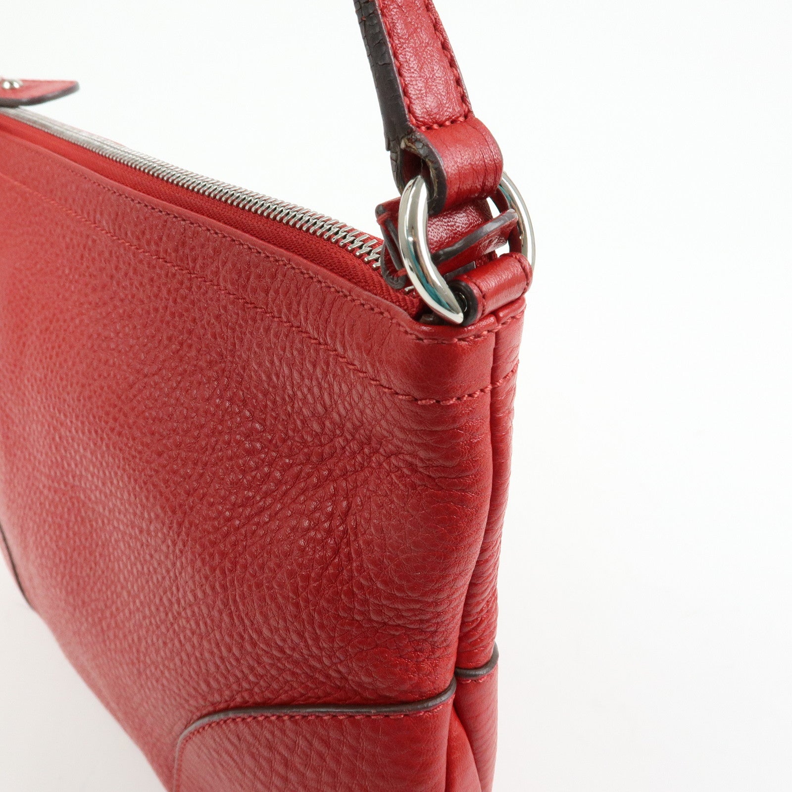 Ferragamo Gancini Leather Shoulder Bag Hand Bag Red