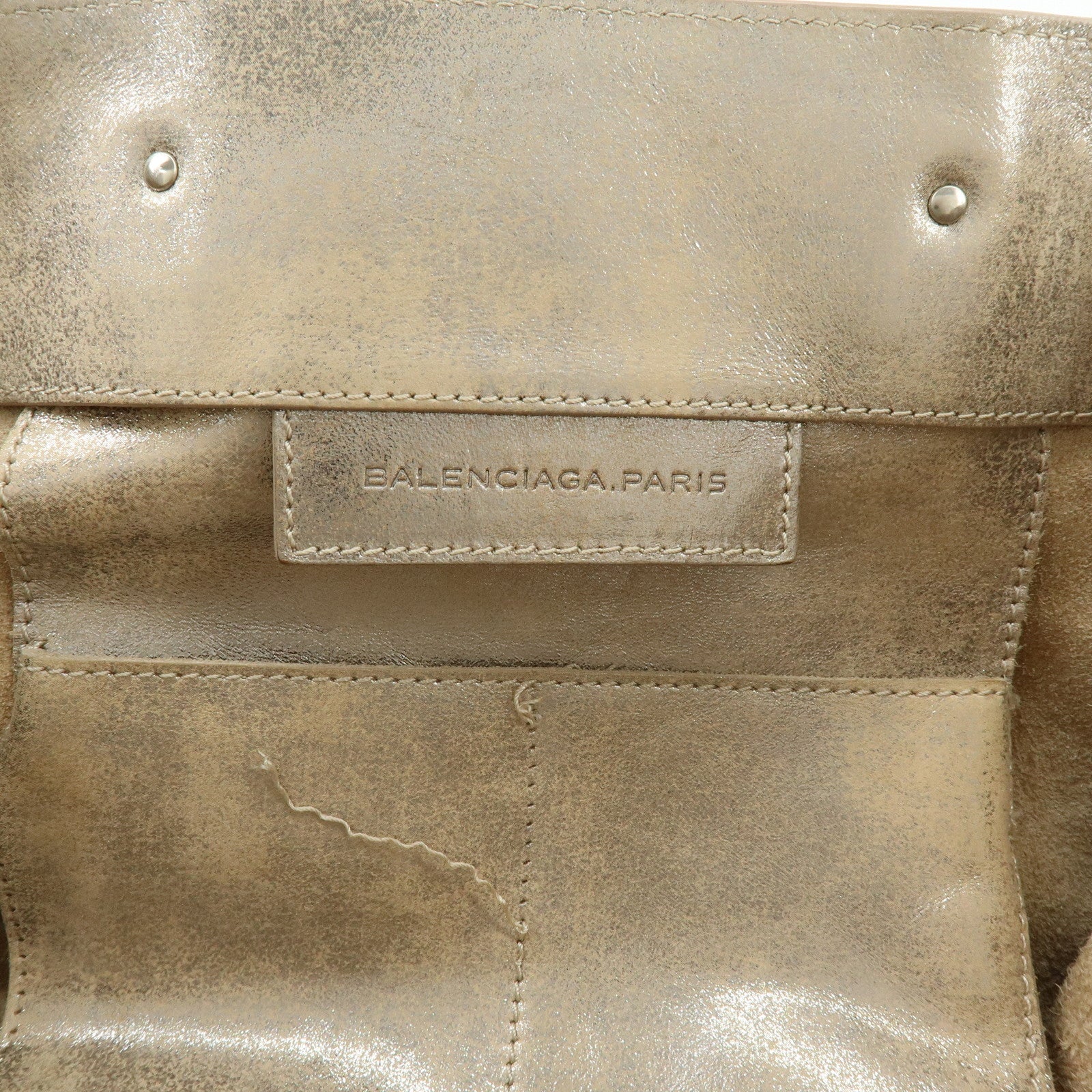 BALENCIAGA The Paper Leather Tote Bag Hand Bag Silver 255412