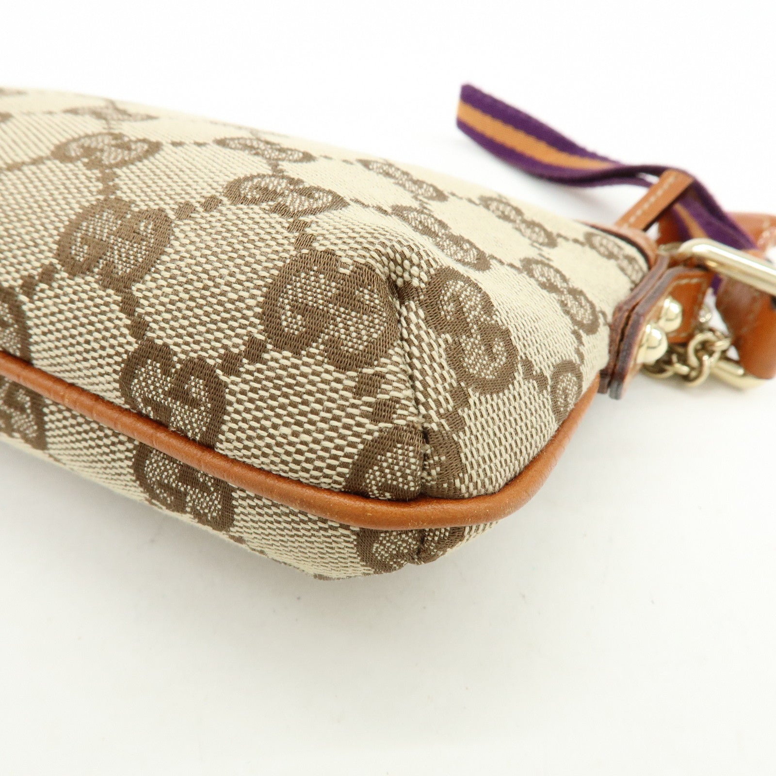 GUCCI Sherry GG Canvas Leather Cosmetic Pouch Beige Camel 152507