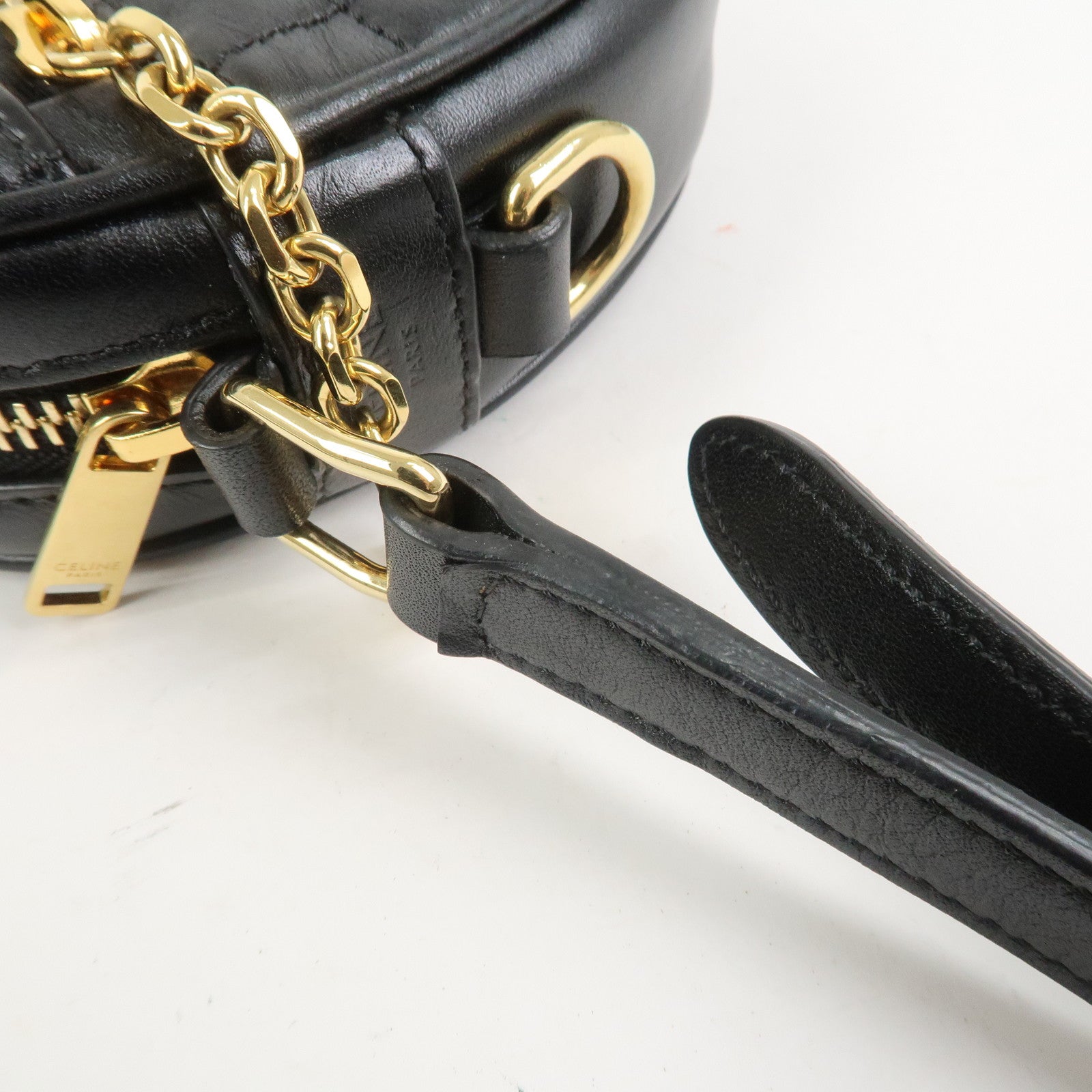 CELINE Calf Leather Shoulder Bag Crossbody Bag Black C Charm