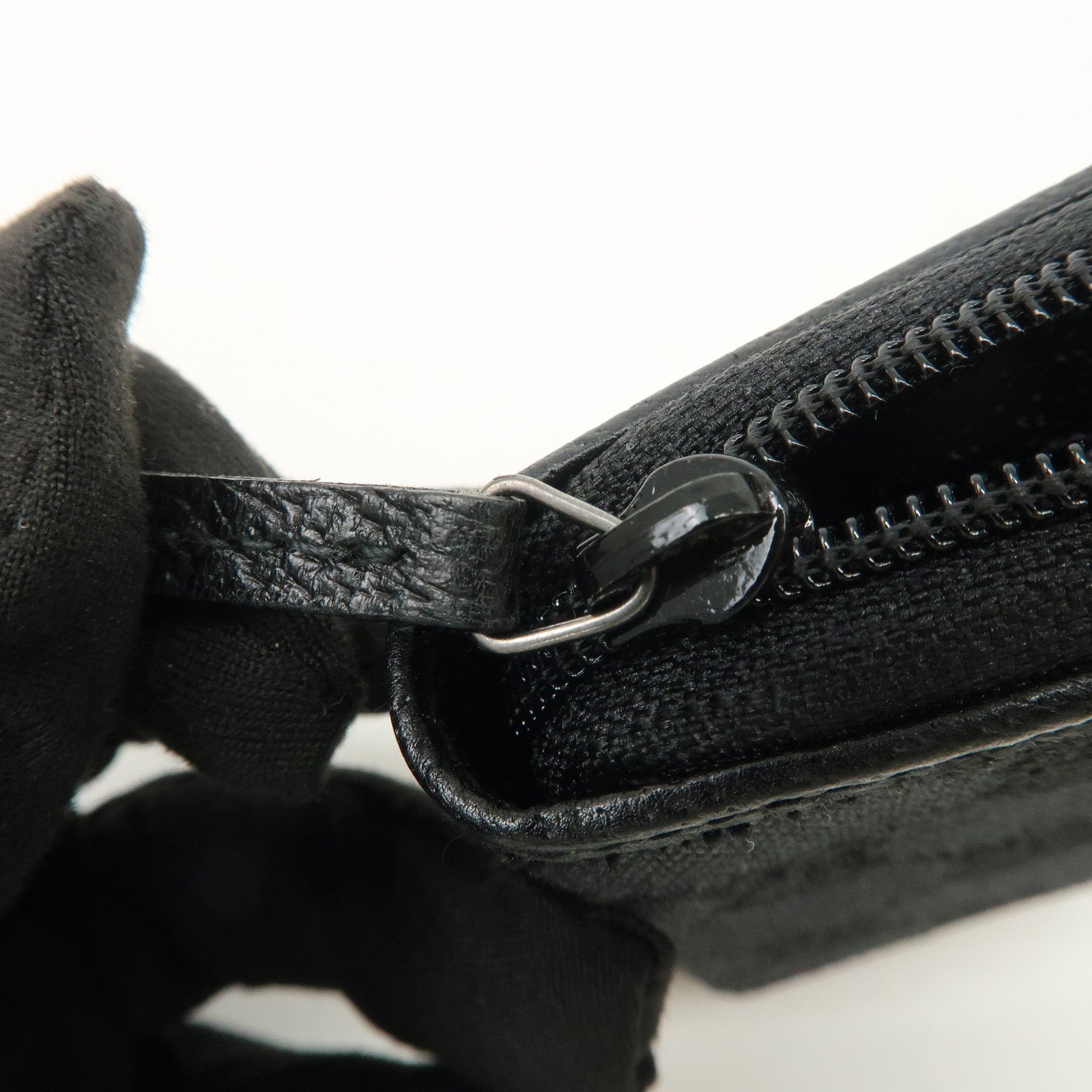 GUCCI GG Canvas Leather Coin Case Coin Purse Black 115255 Used