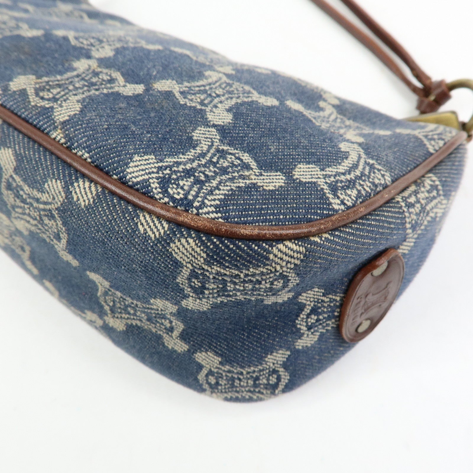 CELINE Macadam Denim Leather Shoulder Hand Bag Indigo Blue Brown
