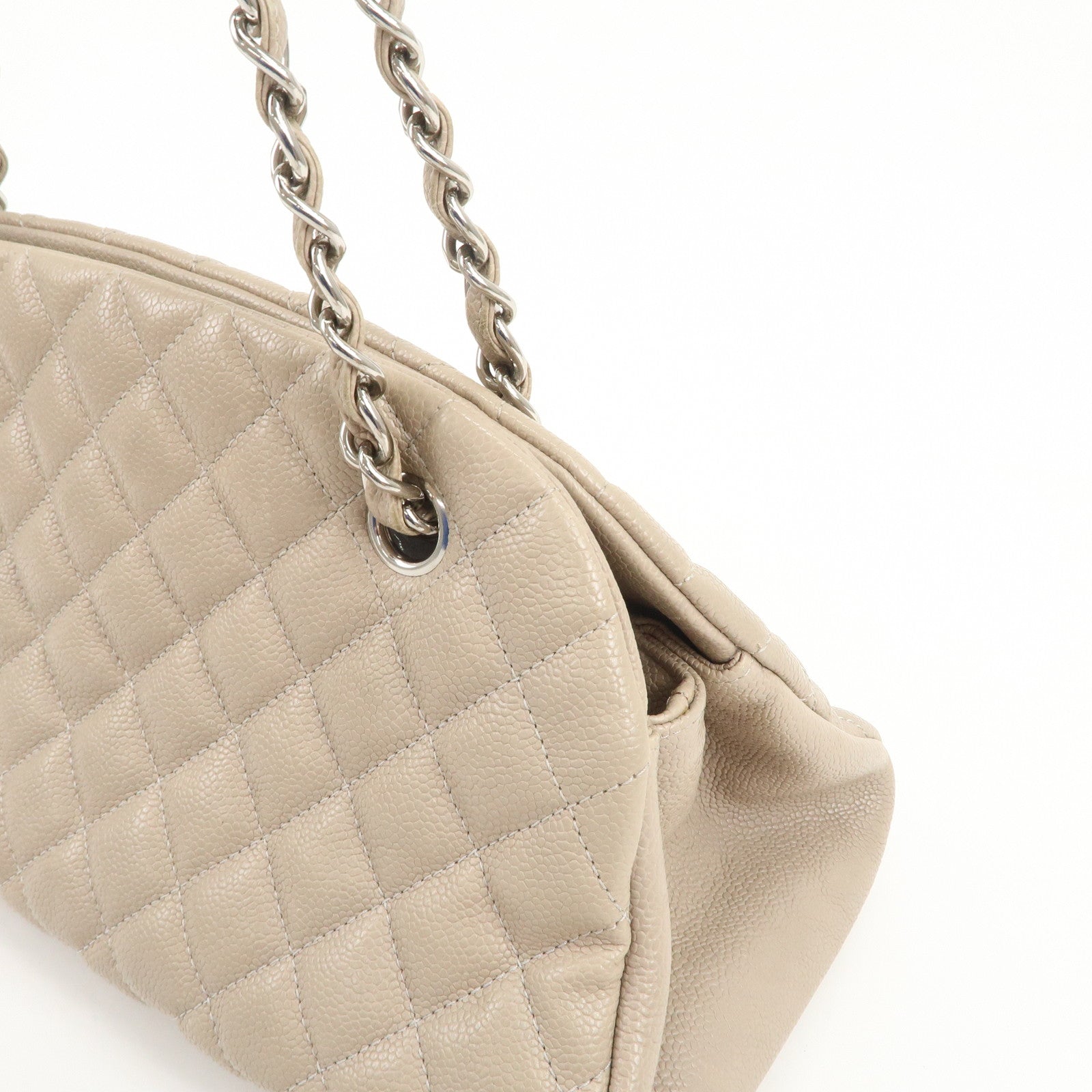CHANEL Mademoiselle Caviarskin Shoulder Bag Hand Bag Greige Silver