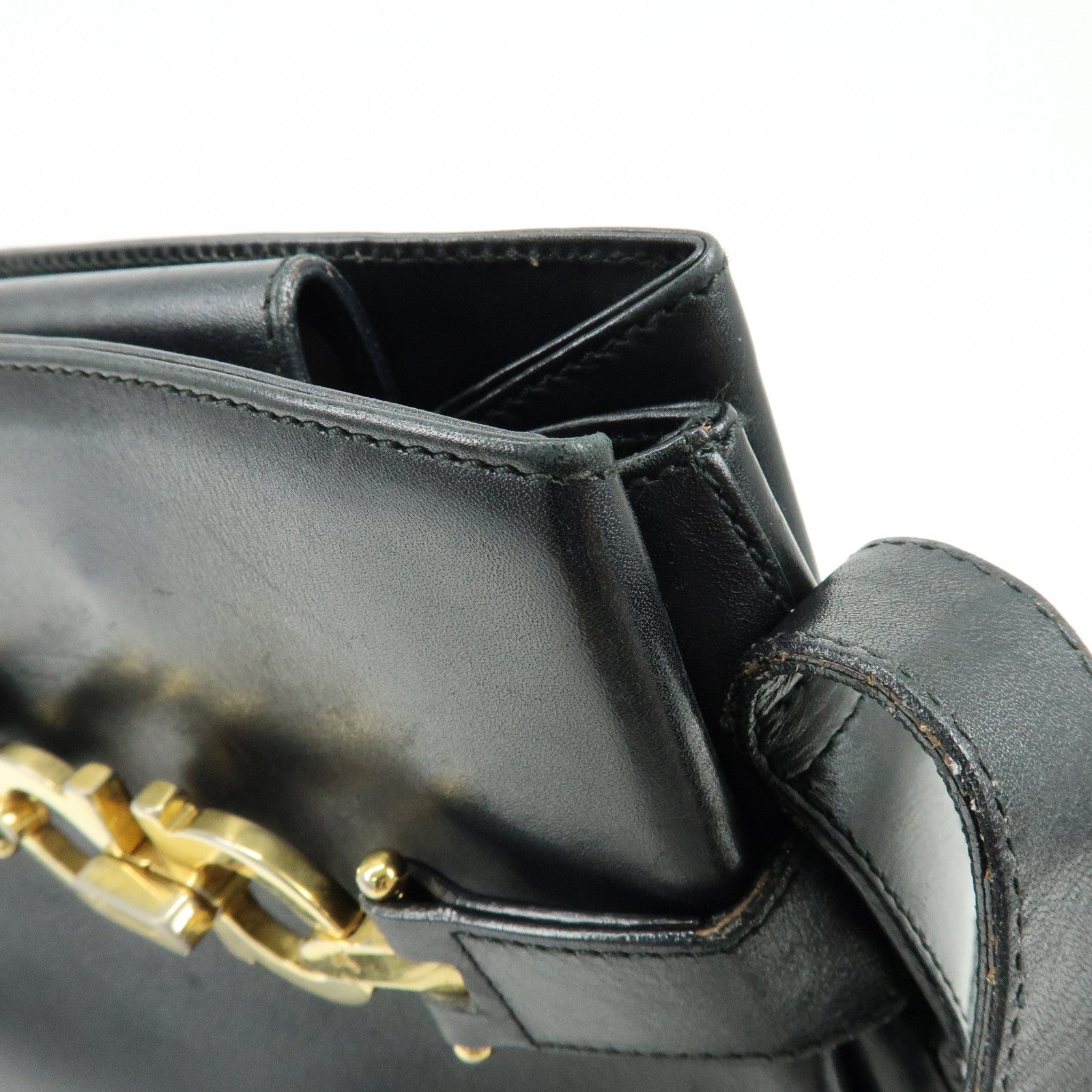 Ferragamo Gancini Leather Shoulder Bag Hand Bag Black