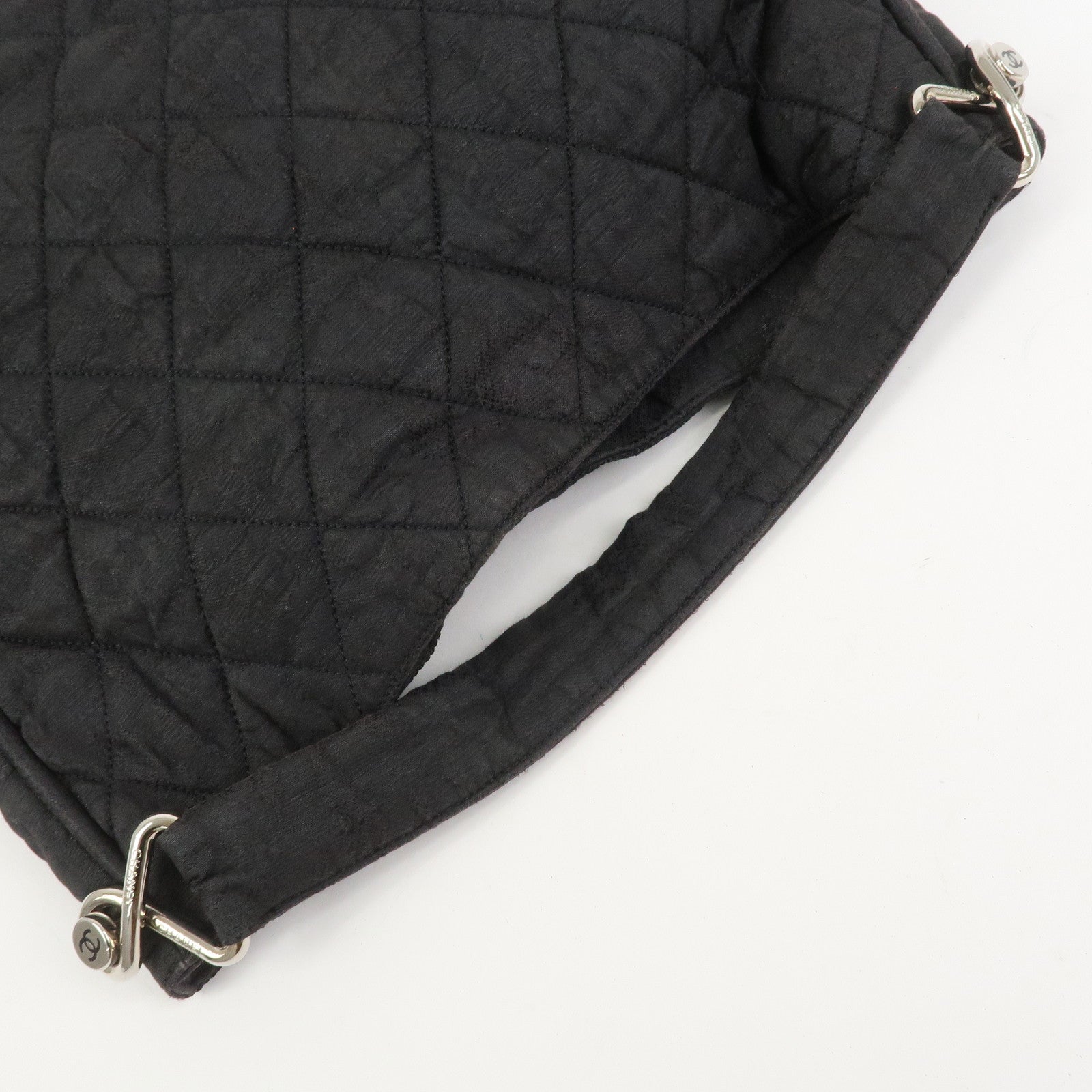 CHANEL Matelasse Canvas Large Shoulder Bag Black Silver