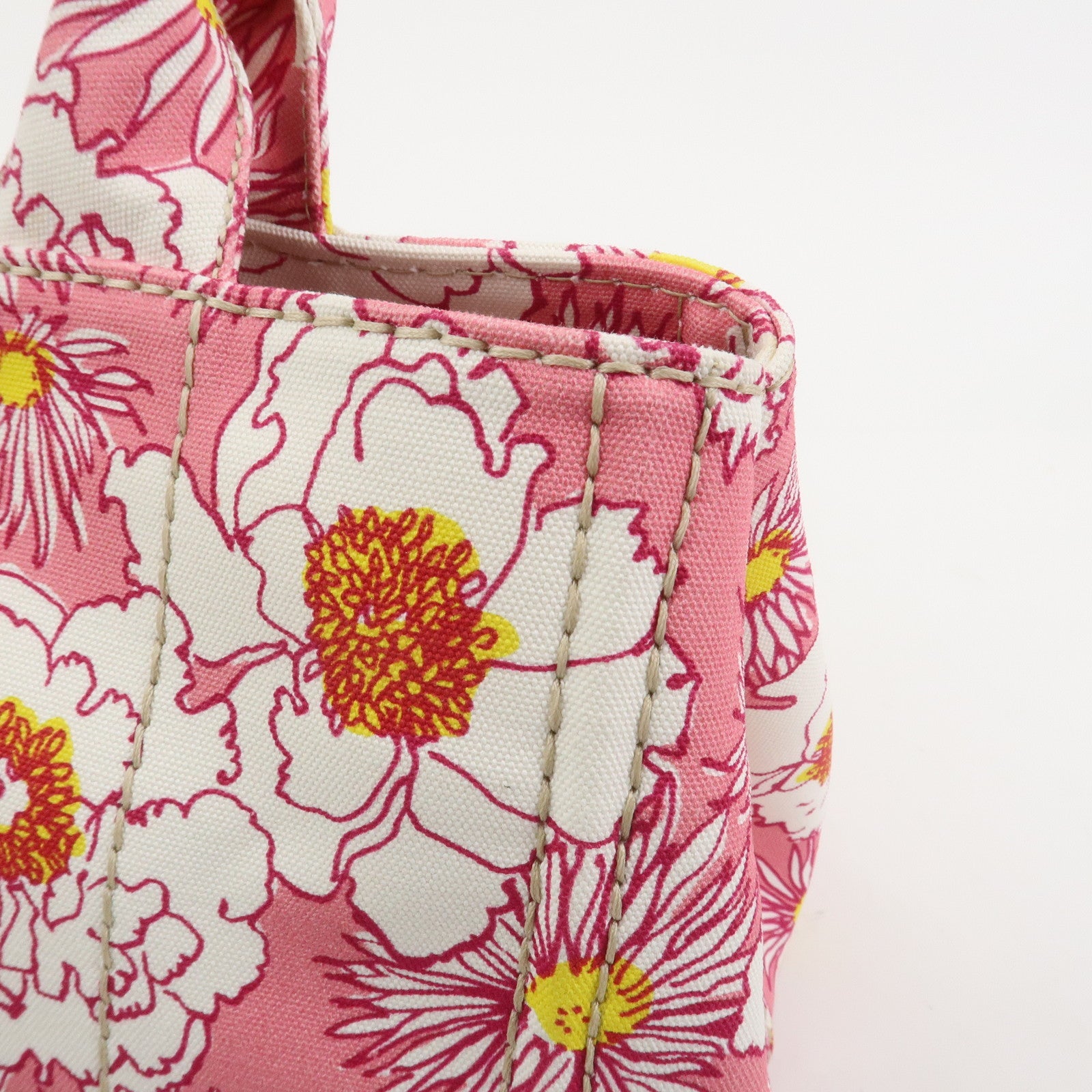 PRADA Canapa Canvas 2Way Bag Hand Bag Flower Print Pink