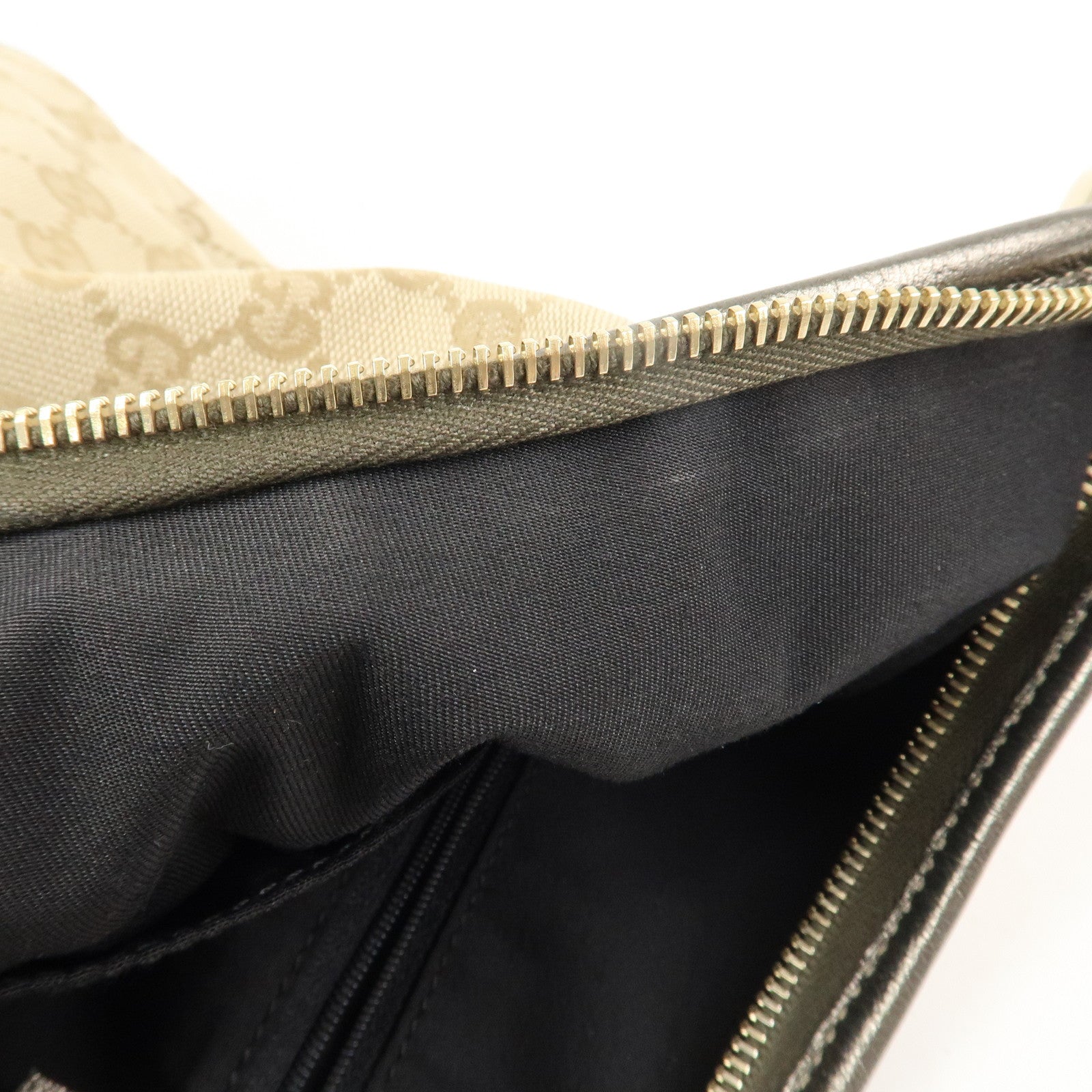 GUCCI Abbey Canvas Leather Shoulder Bag Beige Silver Gray 130737