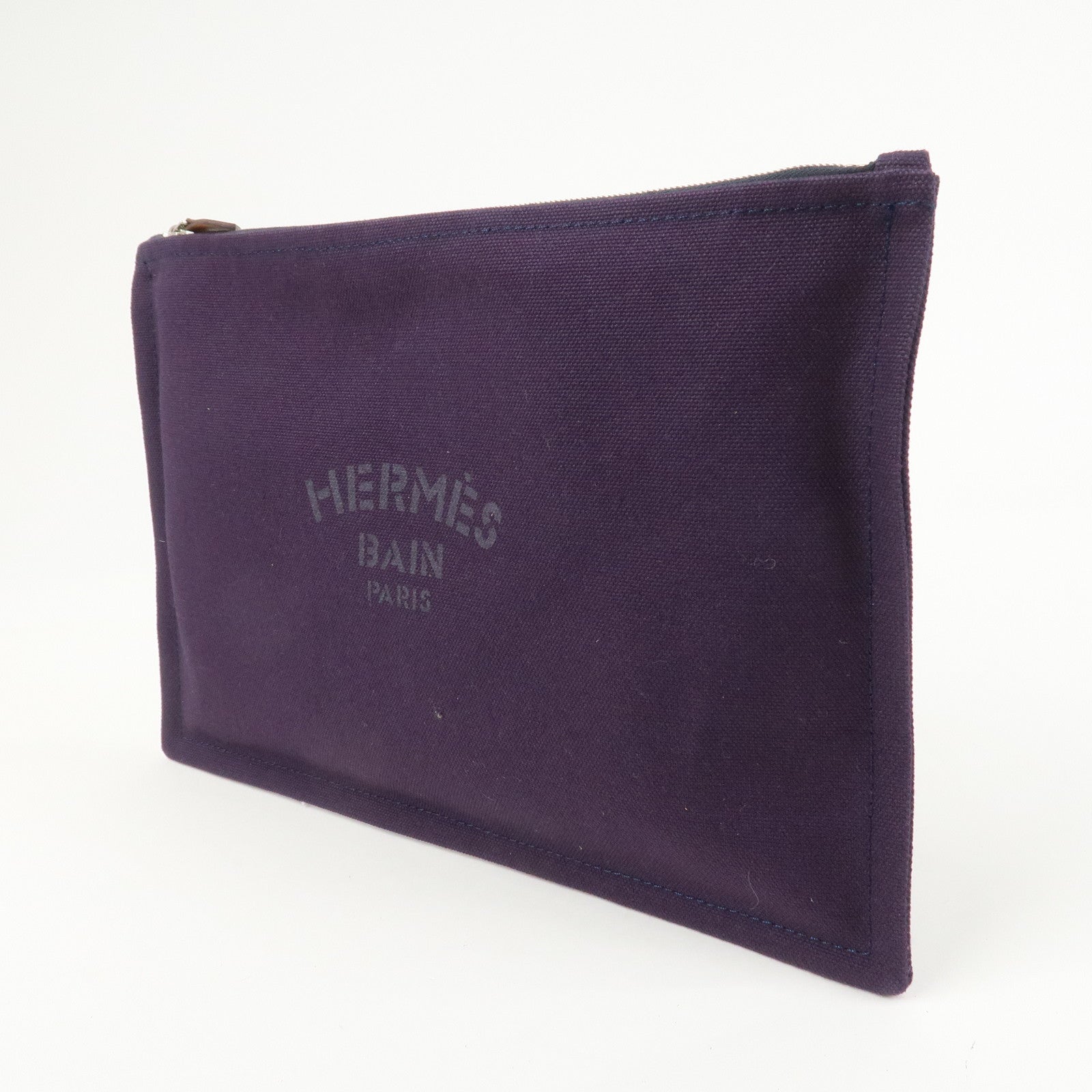 HERMES Yachting GM Canvas Flat Pouch Cosmetic Pouch Purple
