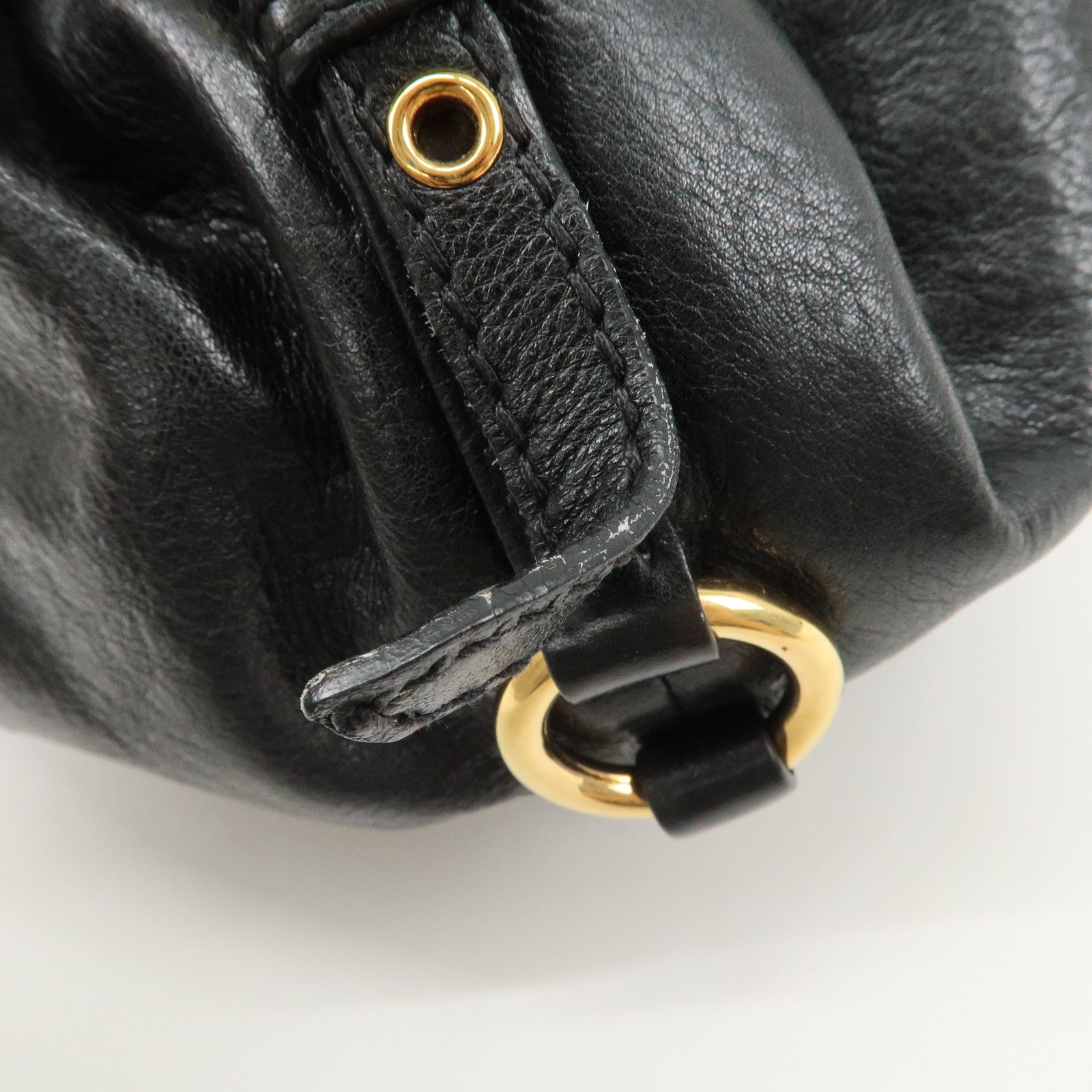 MIUMIU Logo Leather Shoulder Bag Tote Bag Black GOLD HDW Used
