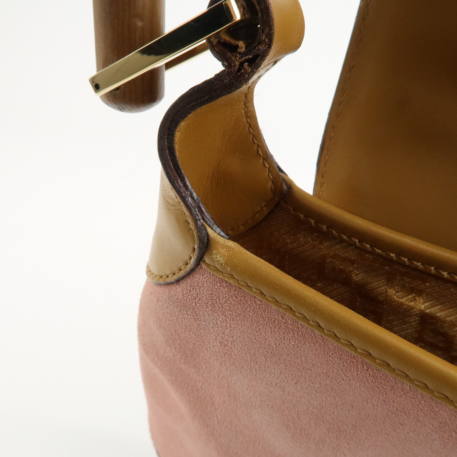 GUCCI Bamboo Suede Leather Shoulder Bag Hand Bag Pink 001.4096