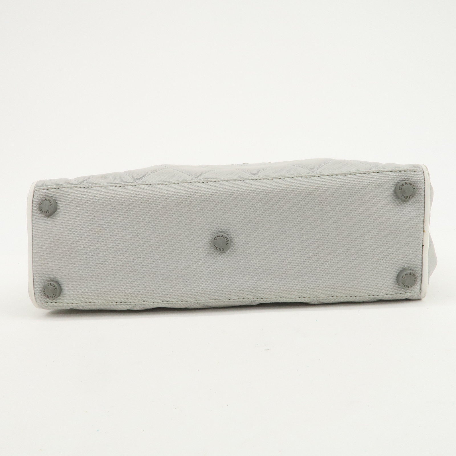 CHANEL Sport Line Canvas Leather Boston Bag Hand Bag Gray White