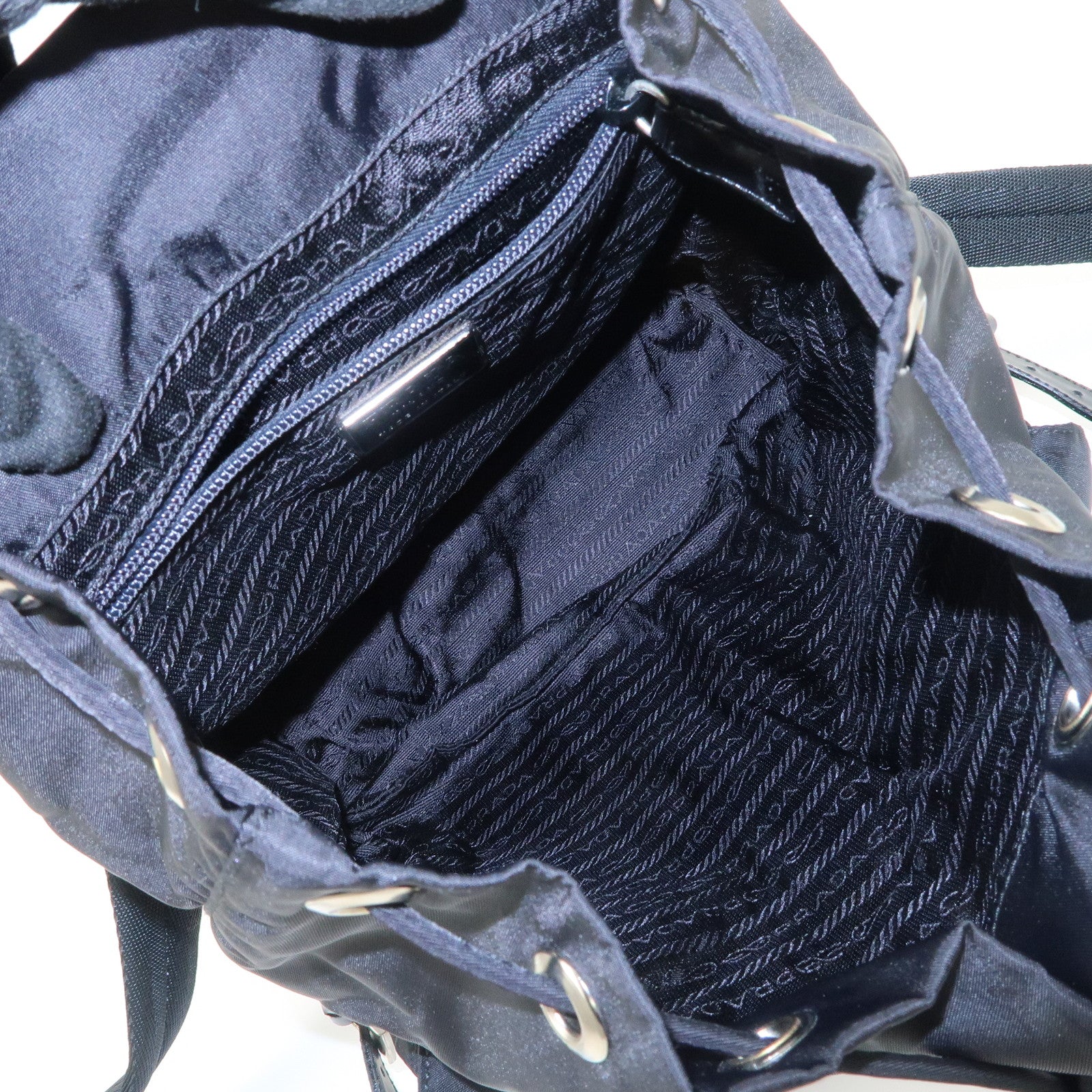 PRADA Triangle Logo Leather Nylon Backpack Black B6677 Used