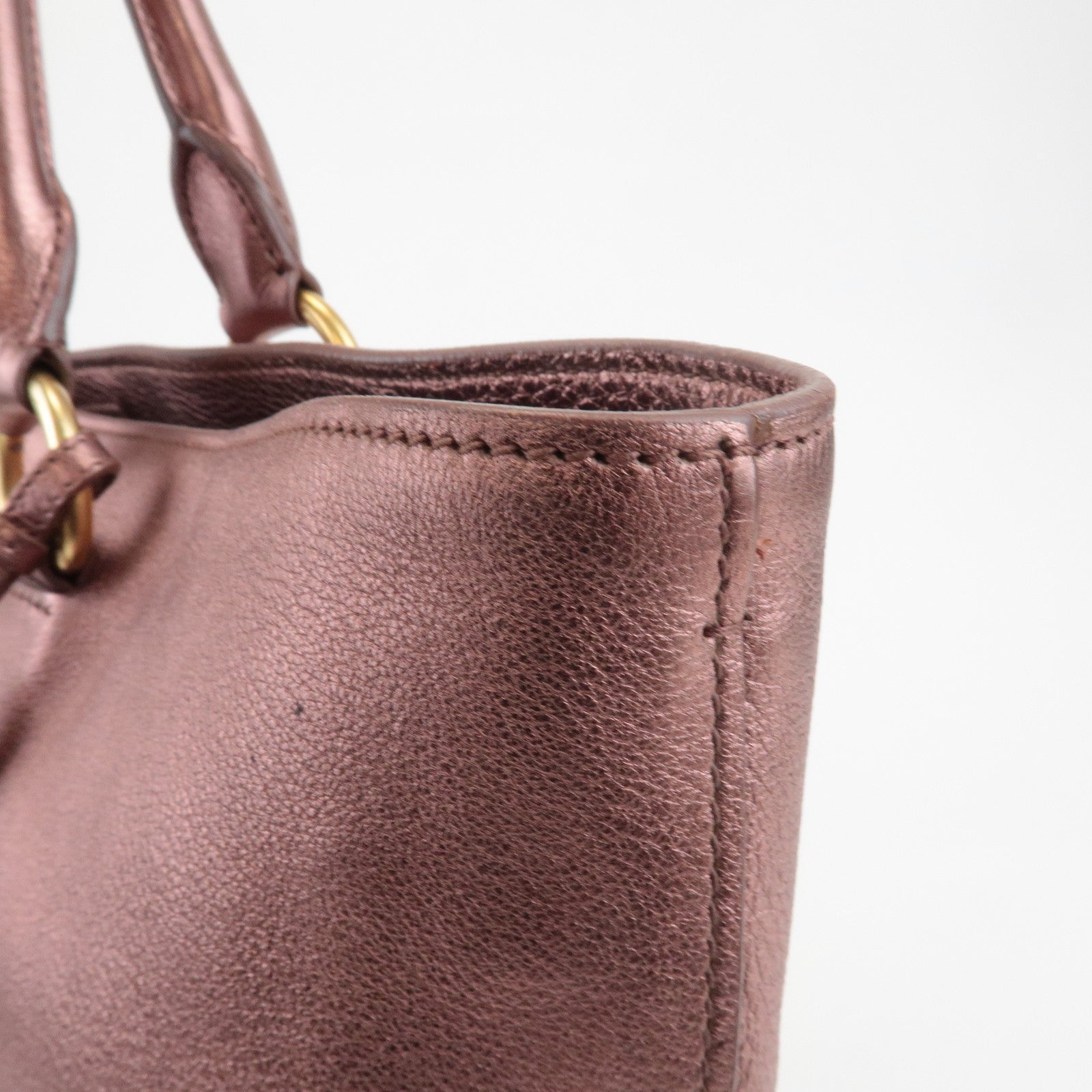 PRADA Leather 2Way Tote Bag Shoulder Bag Metallic Pink BN1713 Used