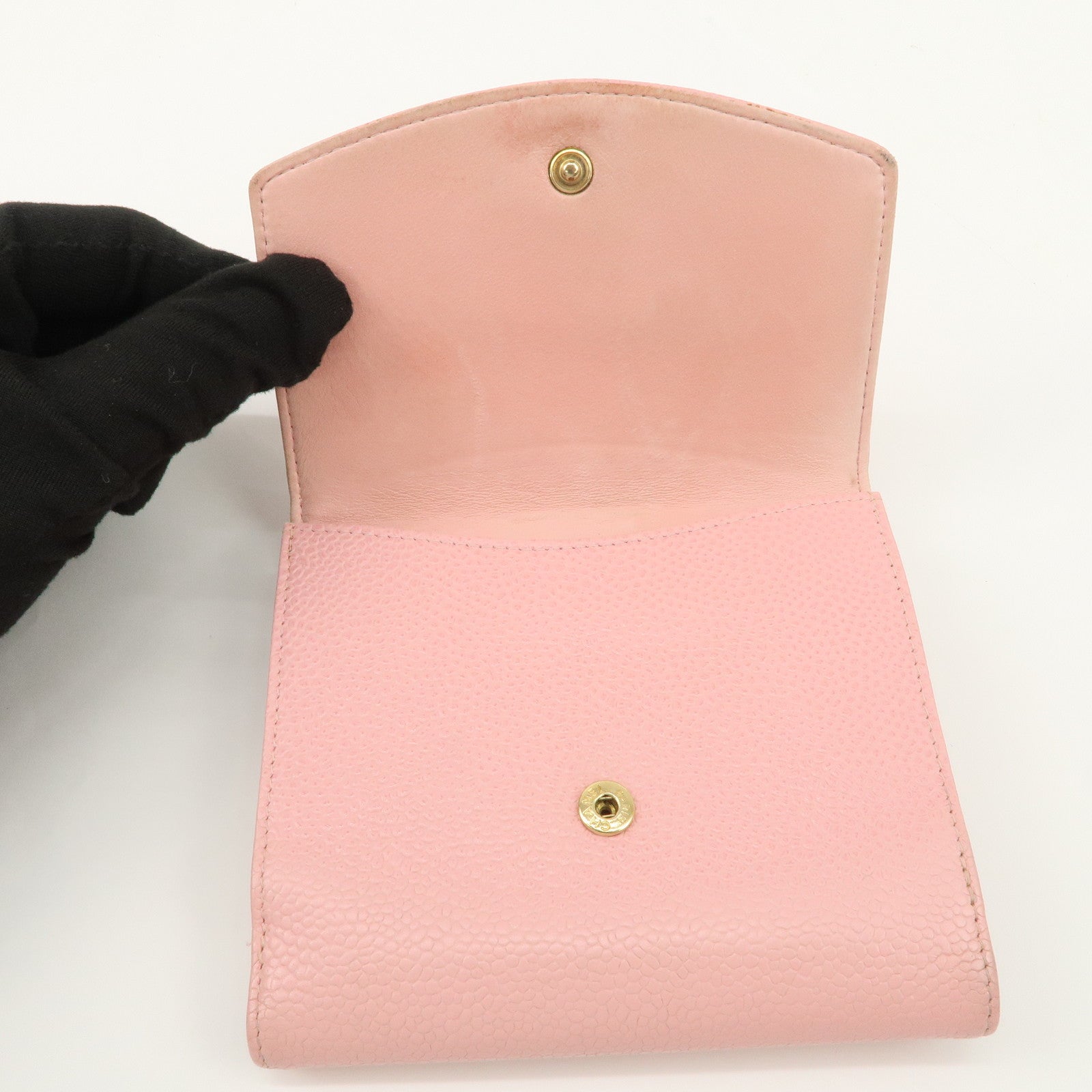 CHANEL COCO Mark Caviarskin Bi-fold Wallet Compact Wallet Pink