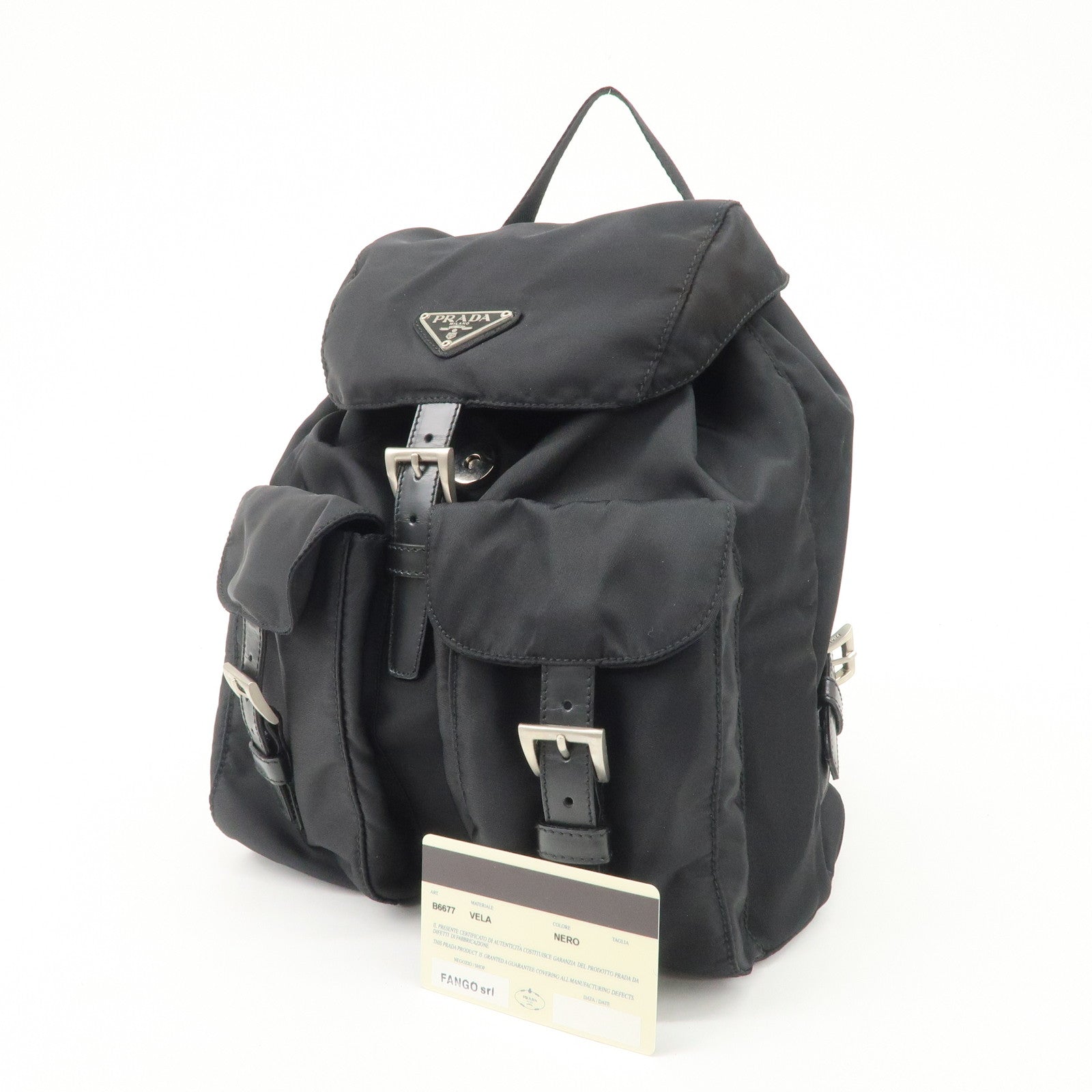 PRADA Triangle Logo Leather Nylon Backpack Black B6677 Used