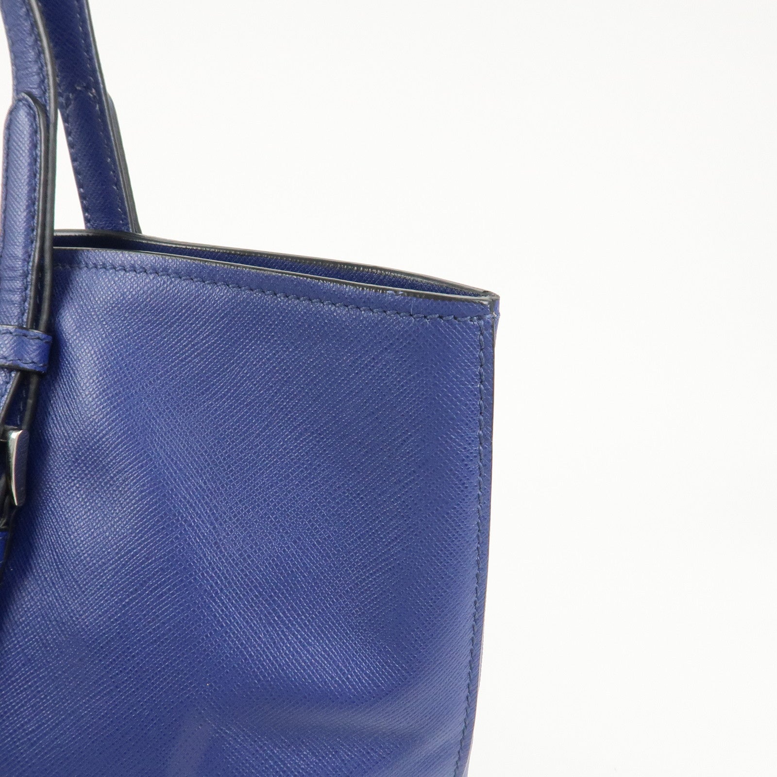 PRADA Triangle Logo Saffiano Leather Tote Shoulder Bag Blue 1BG133