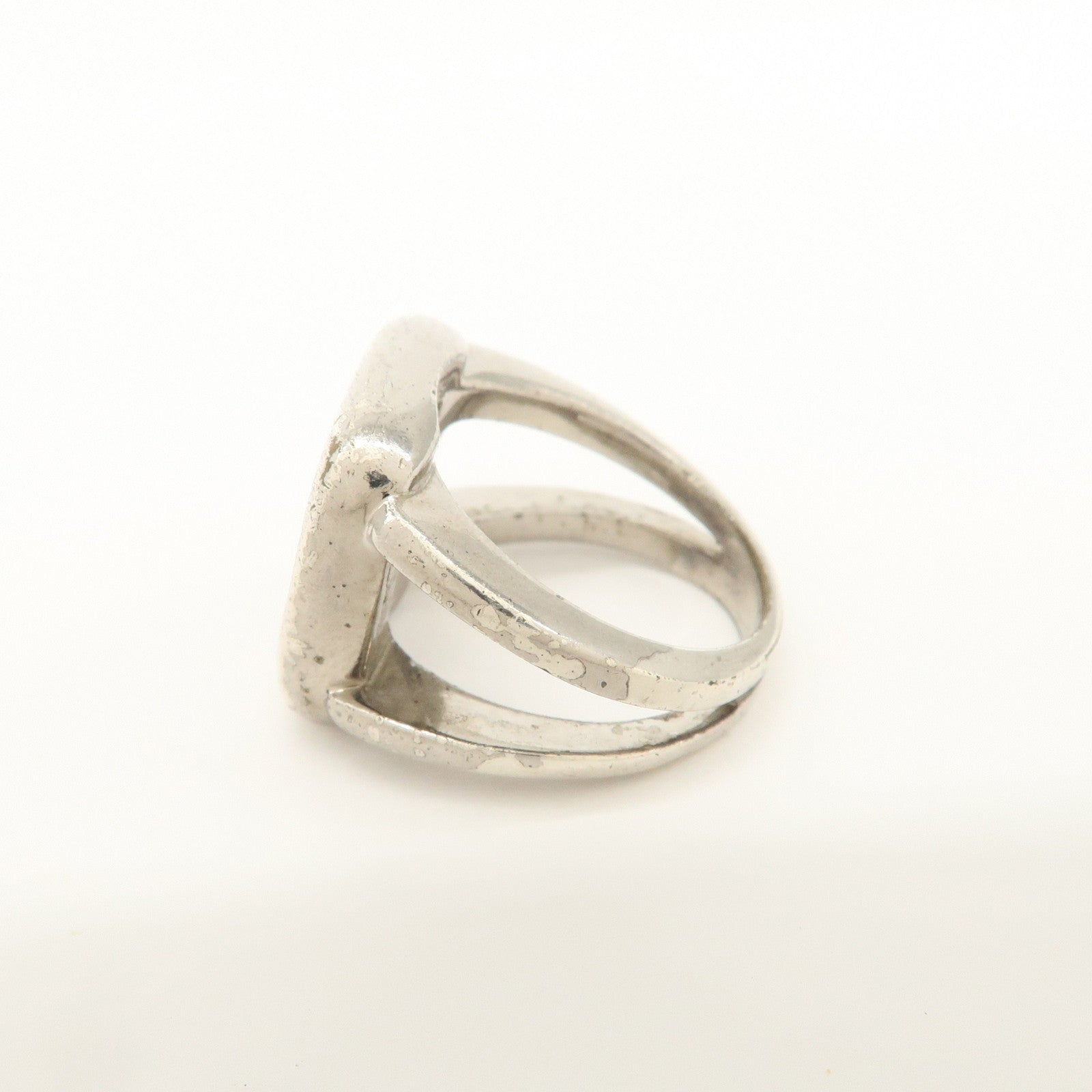 HERMES Logo Corozo Serie Ring Metal Shell Silver