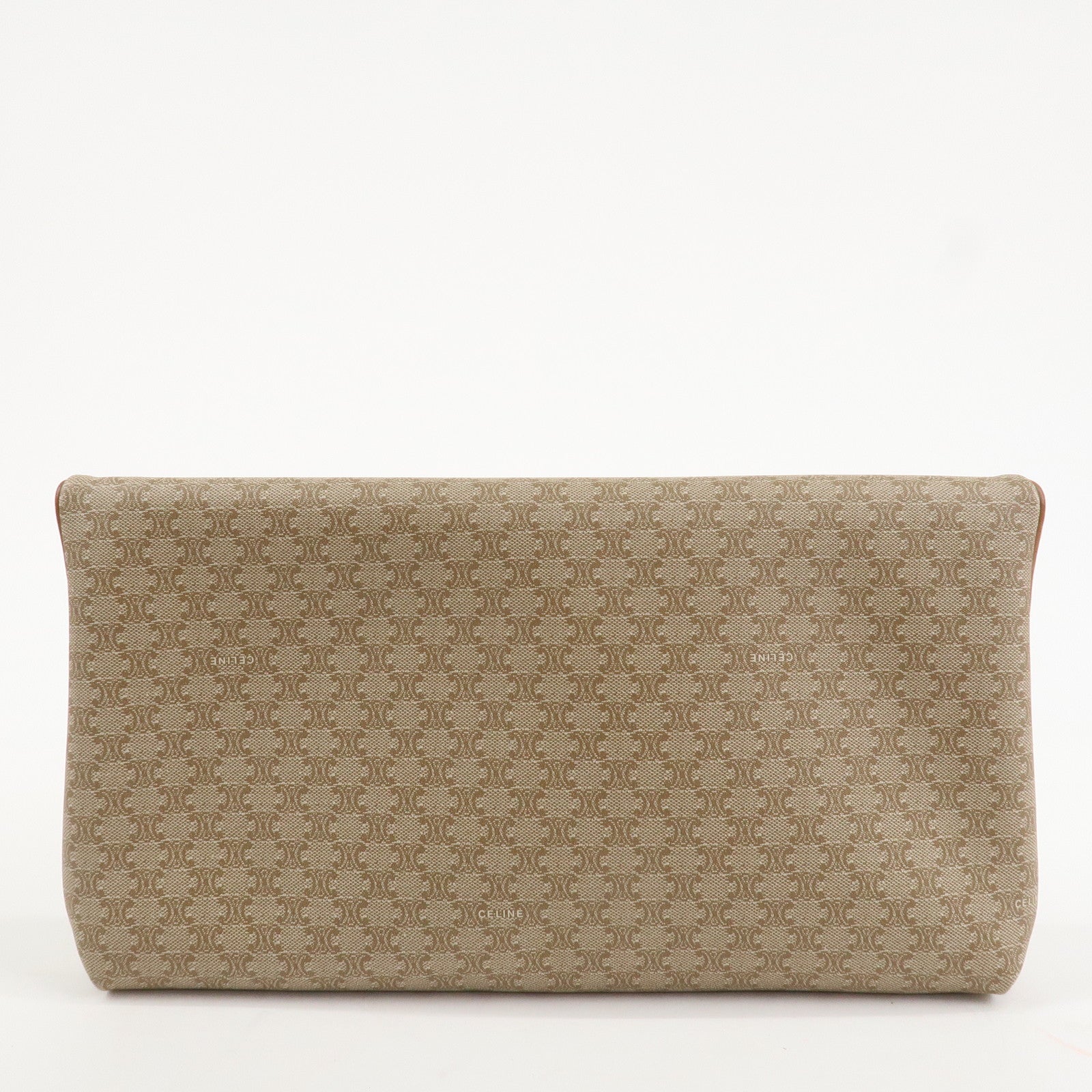 CELINE Macadam Leather PVC Clutch Bag Brown Beige Used