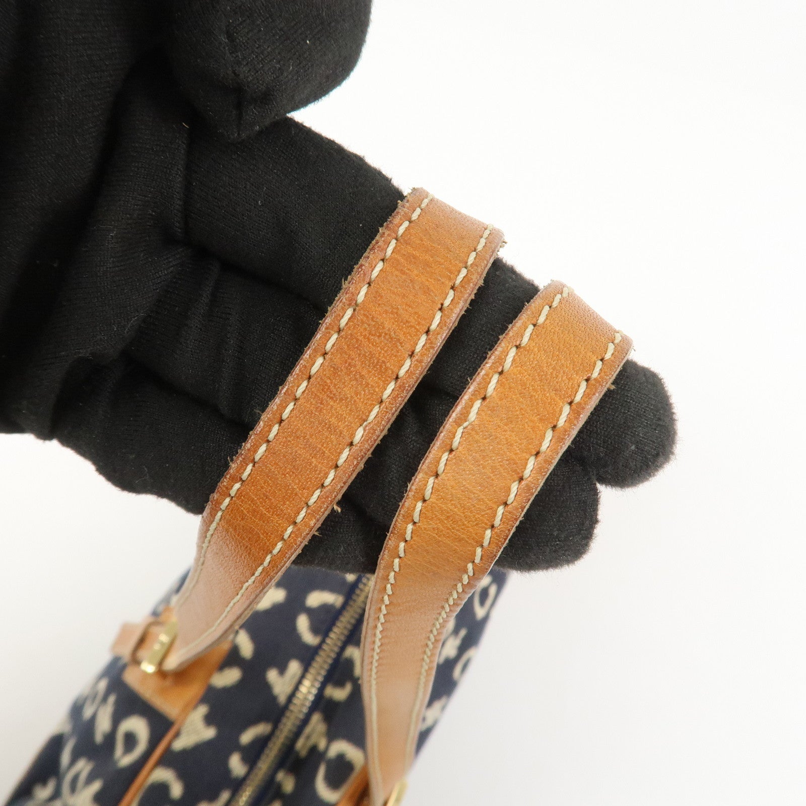 CELINE C Macadam Canvas Leather Shoulder Bag Hand Bag Navy