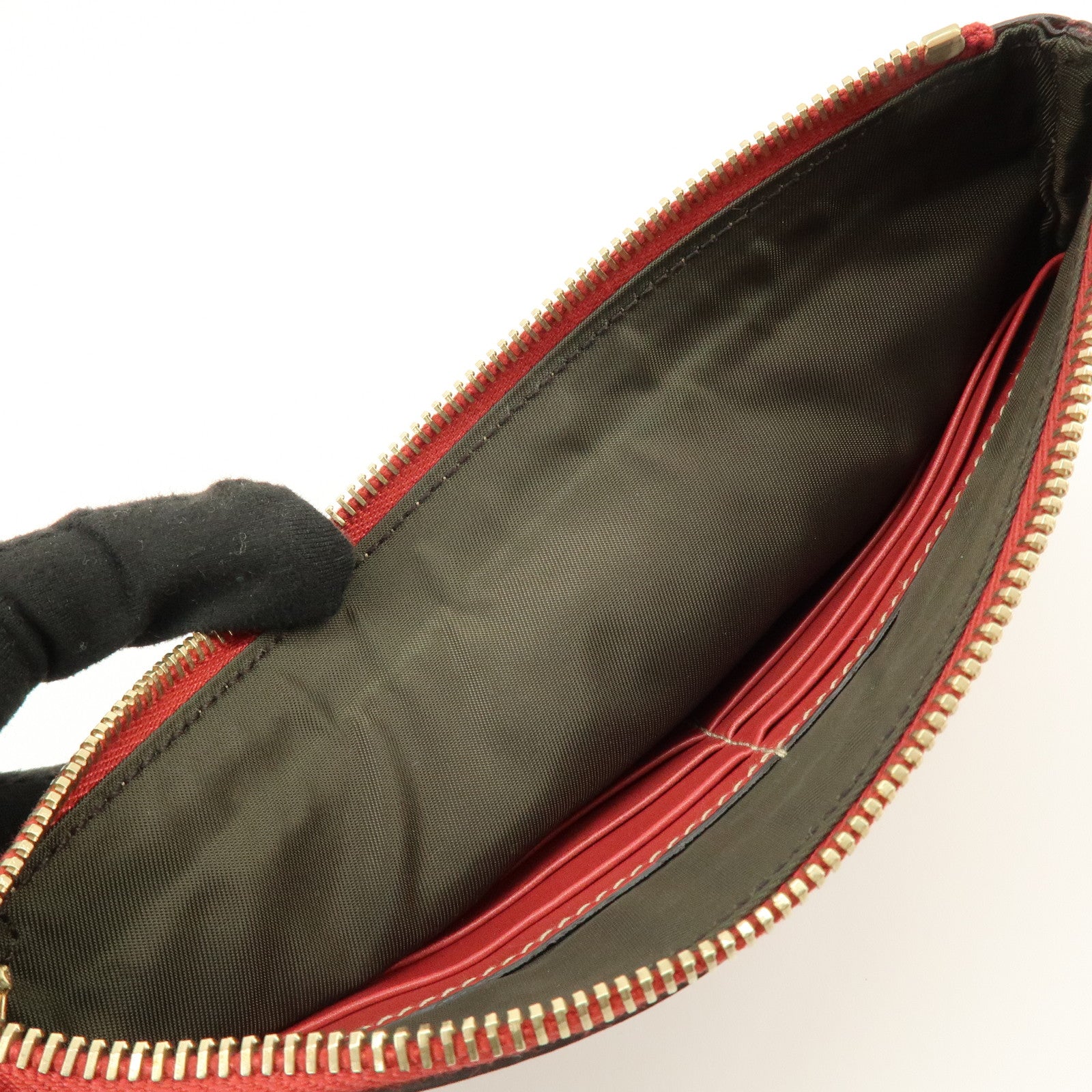 GUCCI Guccissima Leather Cosmetic Case Pouch Wrist Bag Red 203650