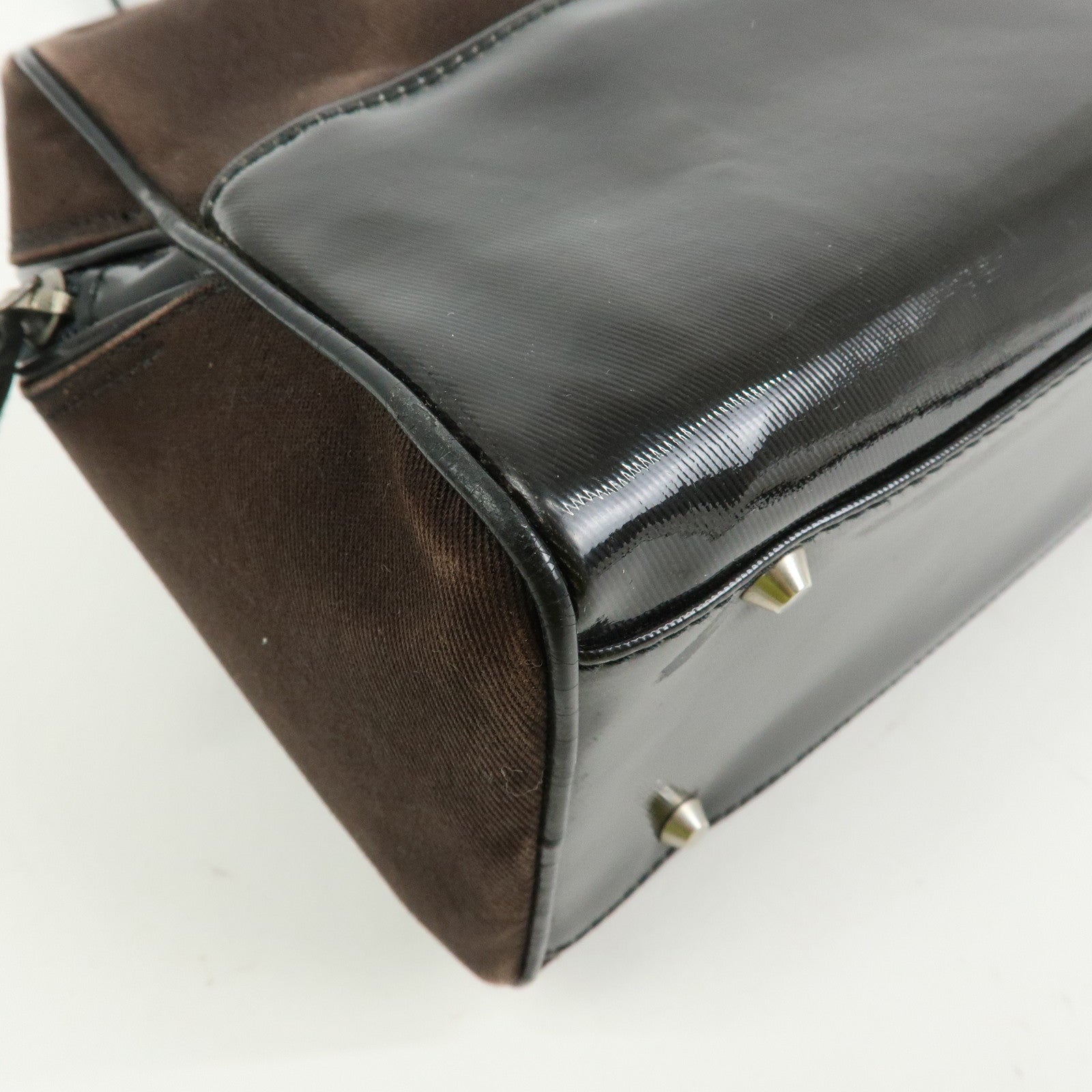 Christian Dior Canvas Patent Leather Boston Bag Hand Bag Brown