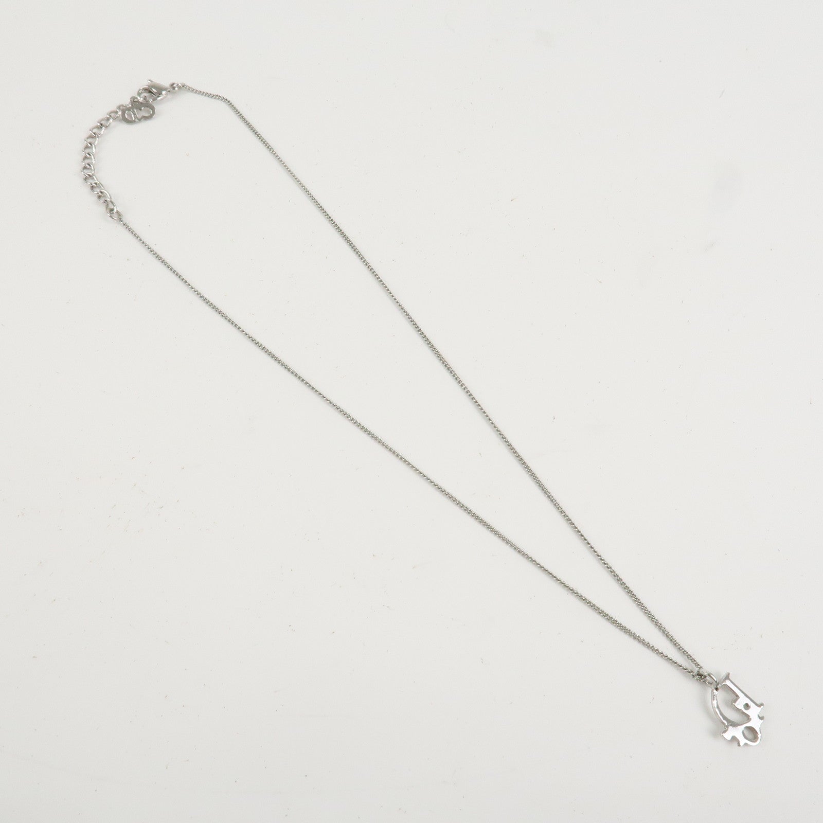 Christian Dior Tone Logo Metal Pendant Necklace Silver